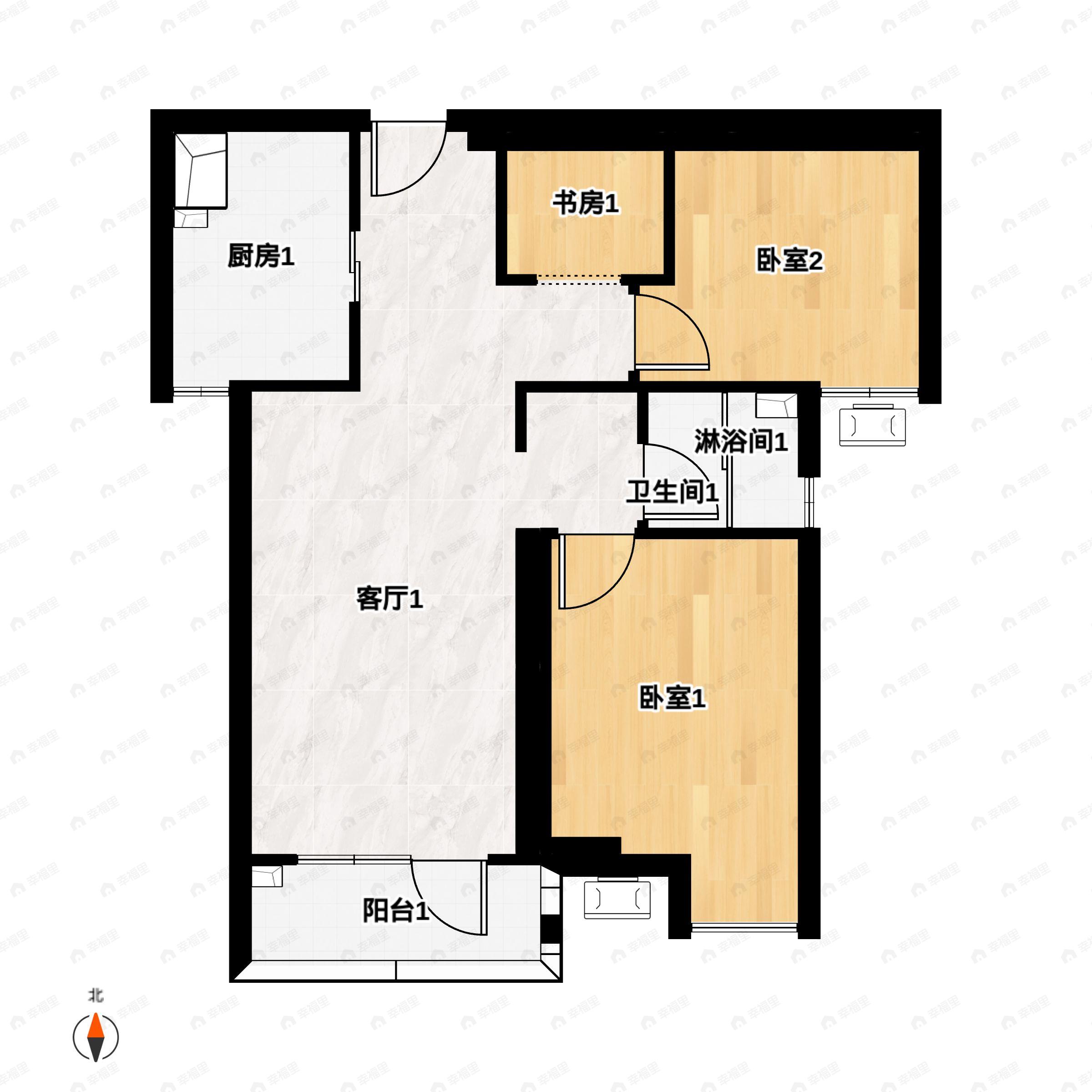 庭瑞中心2室2厅1卫户型图