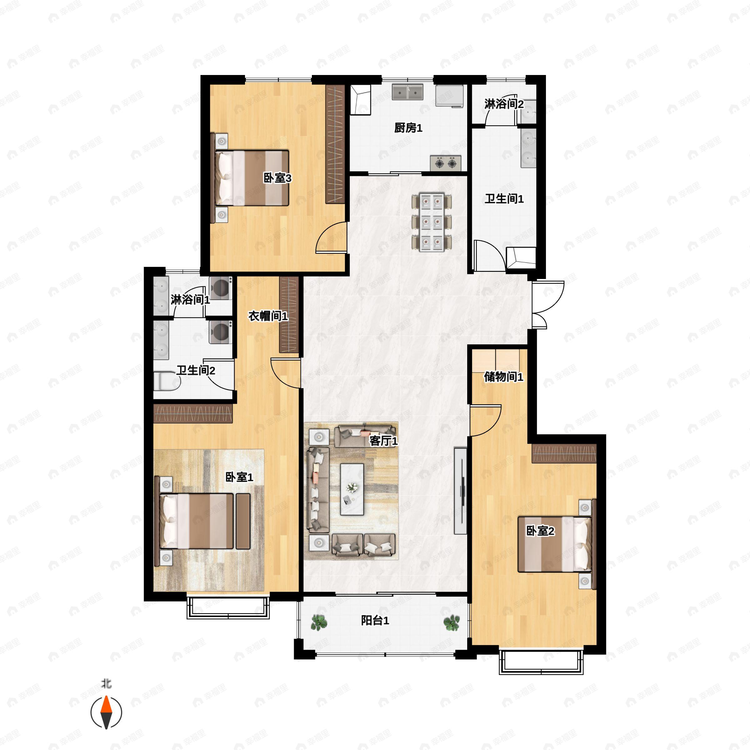 3室2厅2卫建面147平户型图