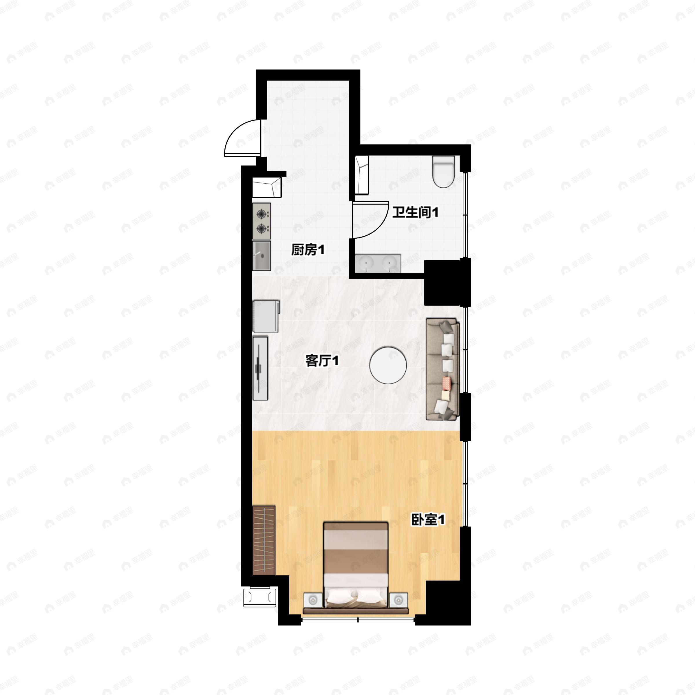 1室1厅1卫建面65m²东户型图