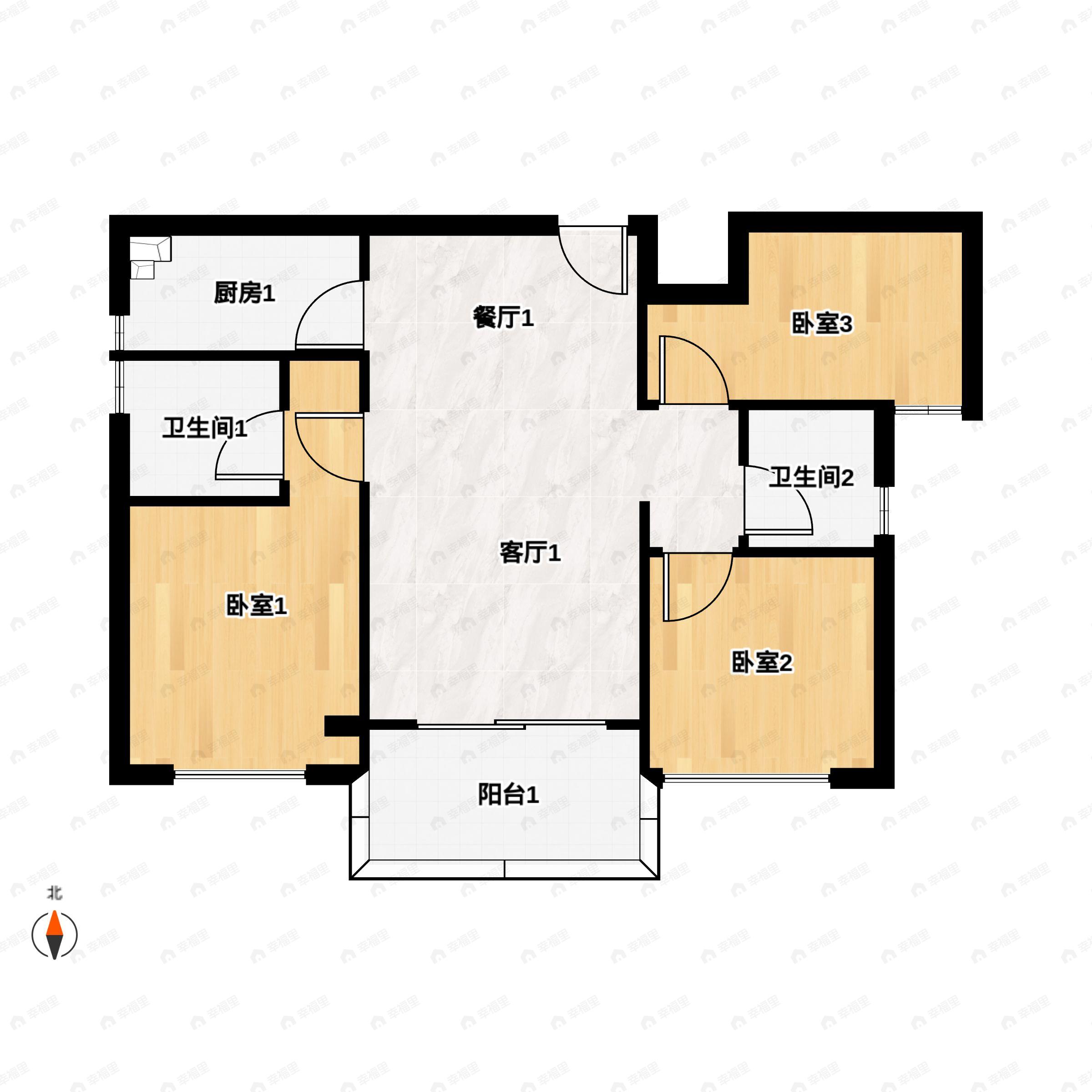 3室2厅2卫建面88平户型图