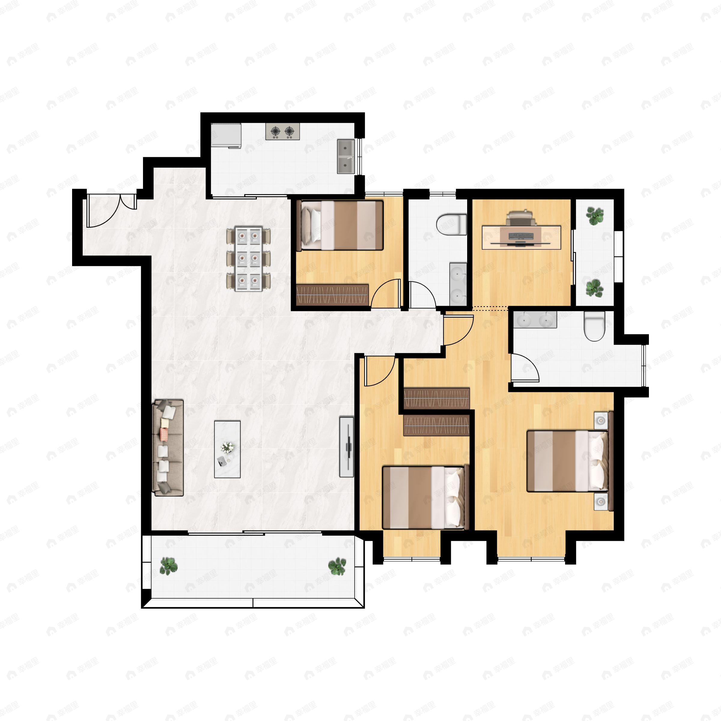 4室2厅2卫建面154平西南|南户型图