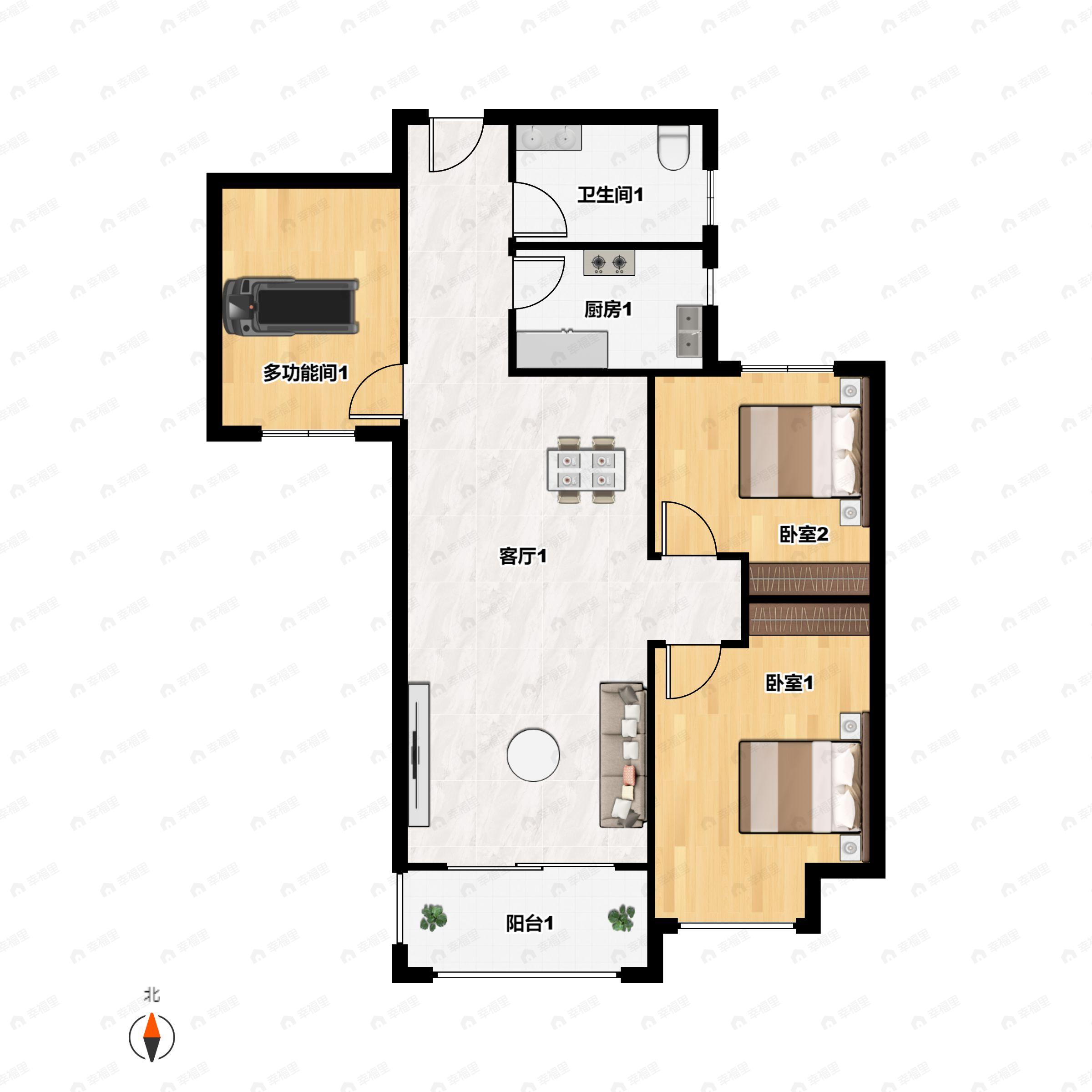 3室2厅1卫建面92平南户型图