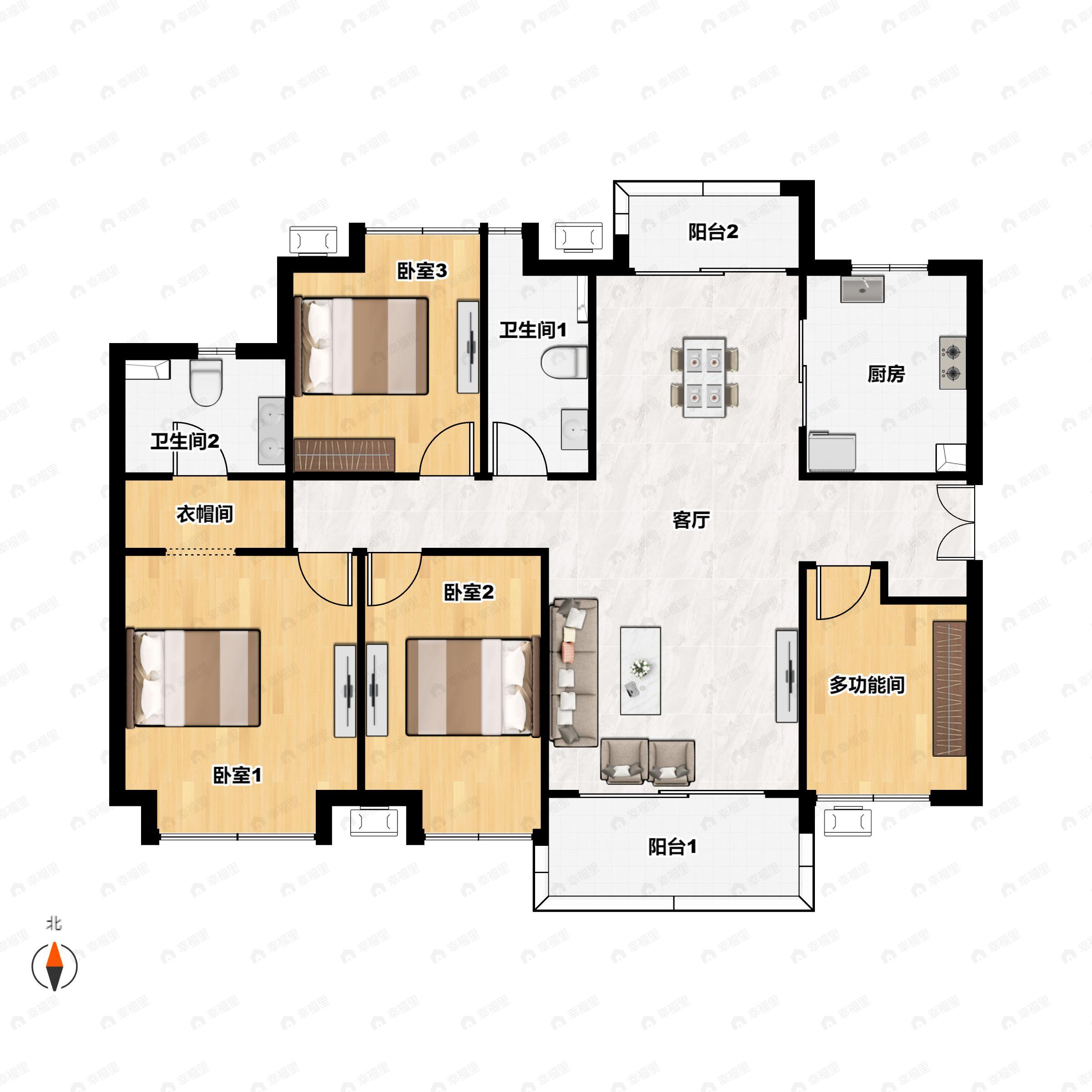 4室2厅2卫建面143平北|南户型图