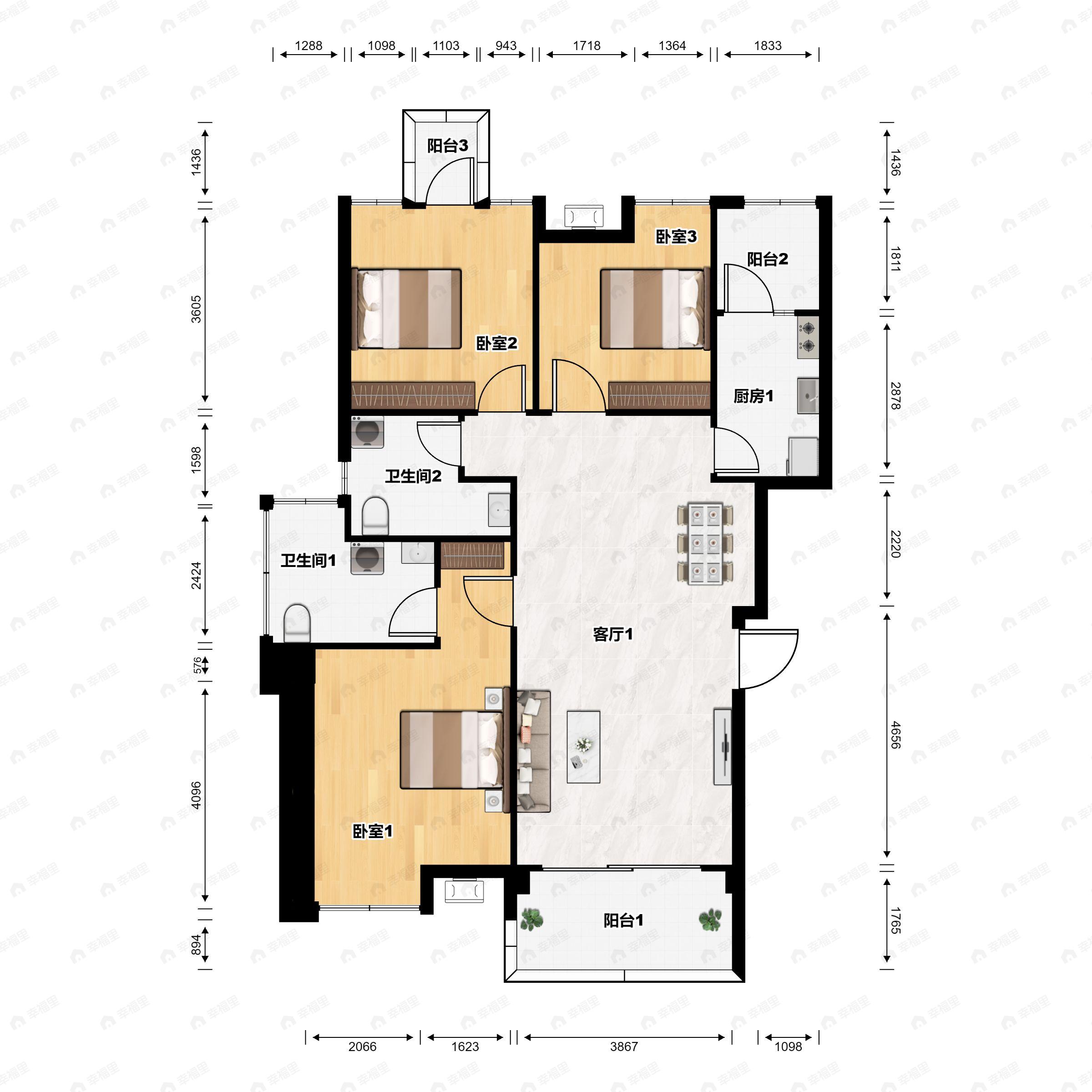 星岛星时区3室2厅2卫户型图