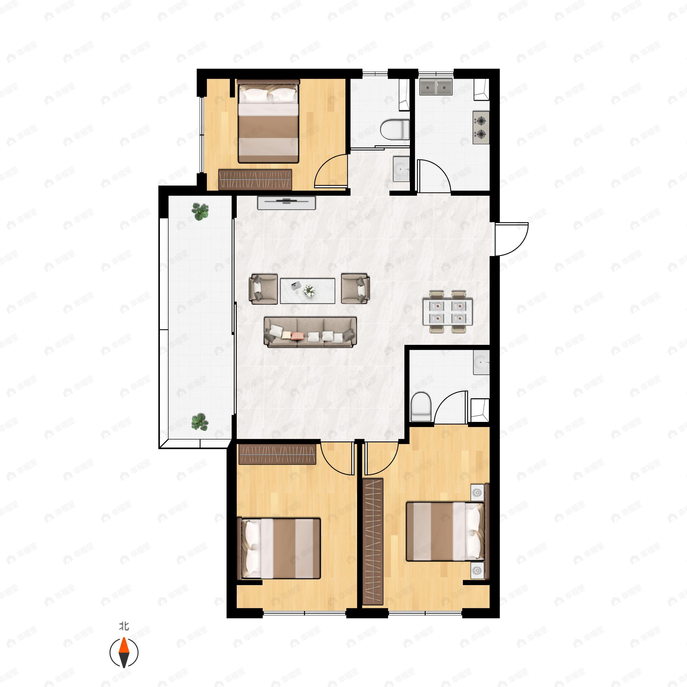 3室2厅2卫建面130平户型图
