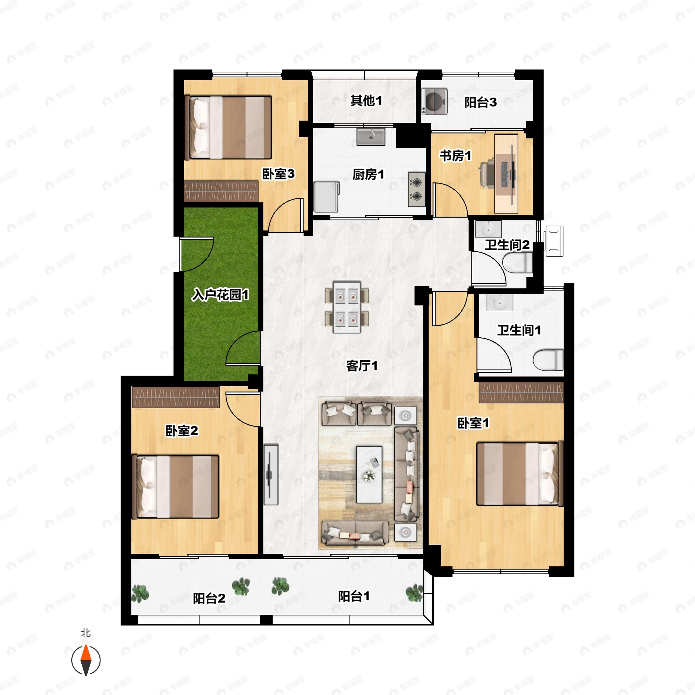 4室2厅2卫建面128平户型图