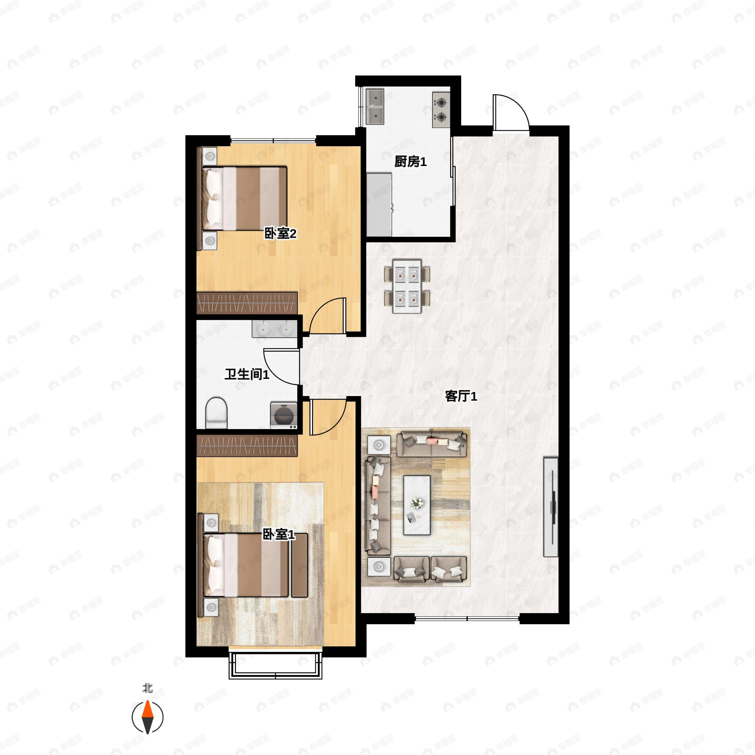 2室2厅1卫建面105平户型图