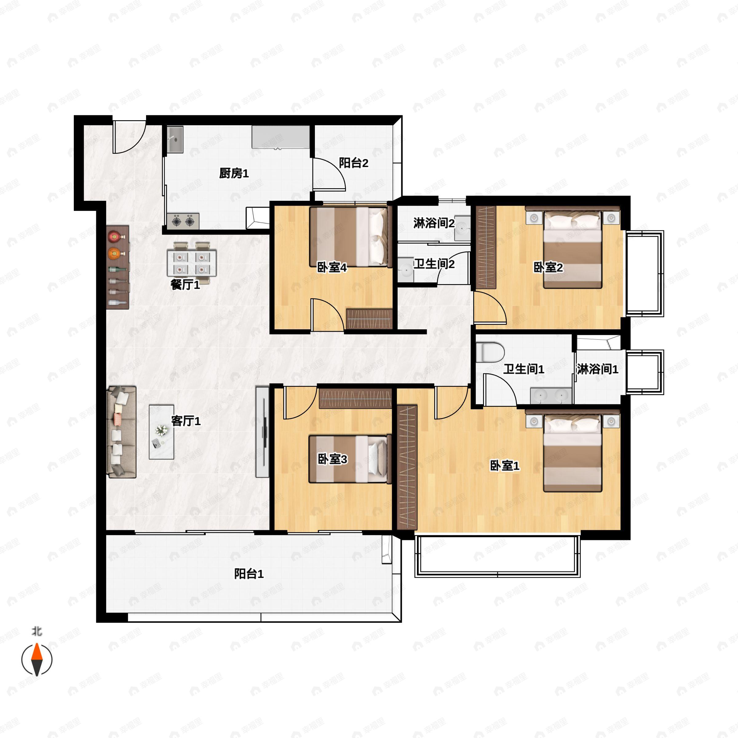 七彩国际社区4室2厅2卫户型图