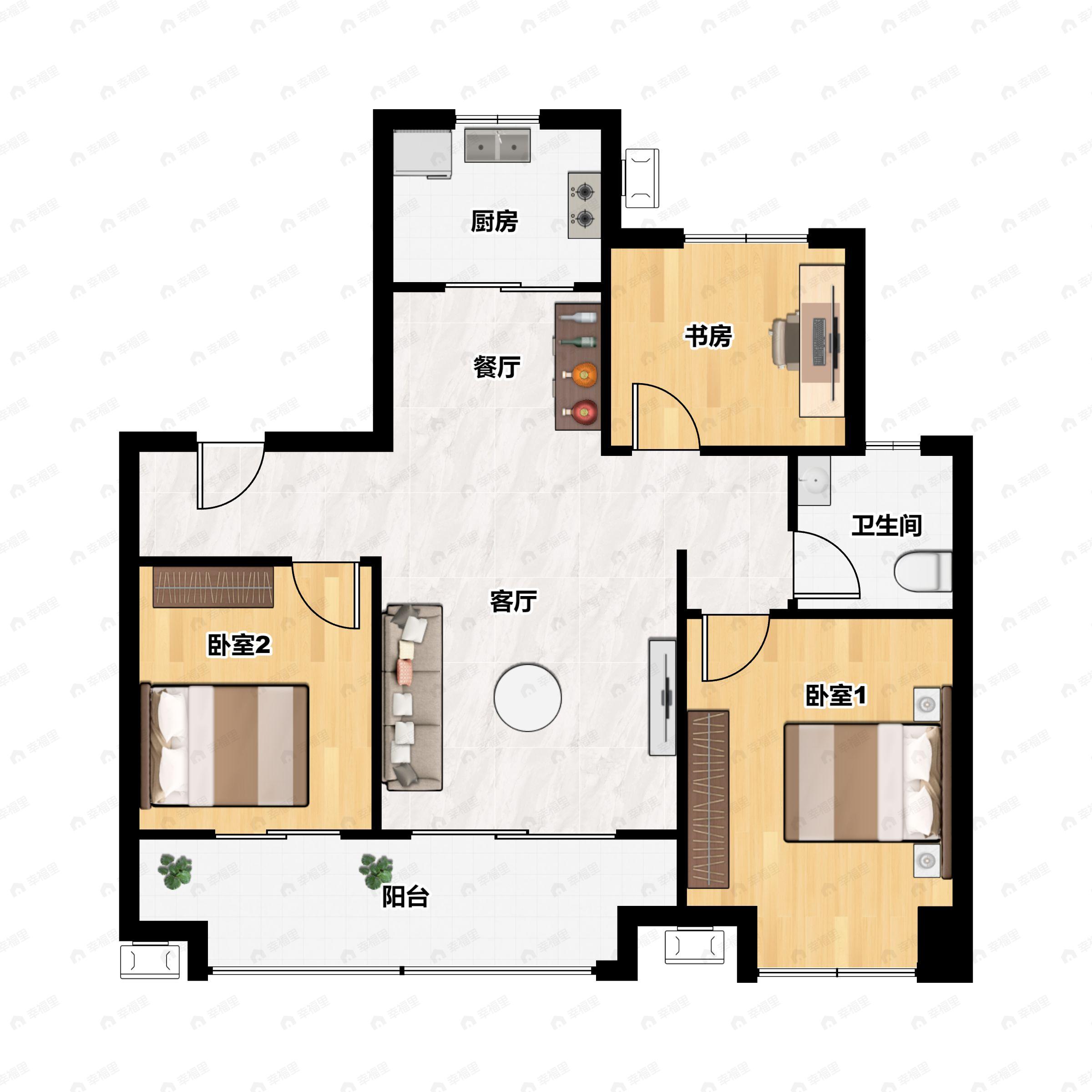 3室2厅1卫建面83平户型图
