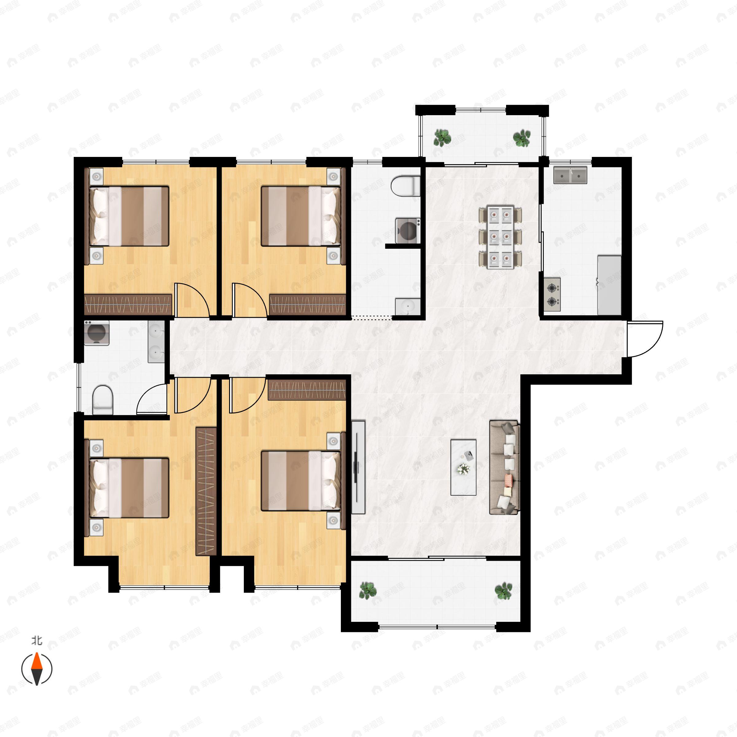 4室2厅2卫建面148平南户型图
