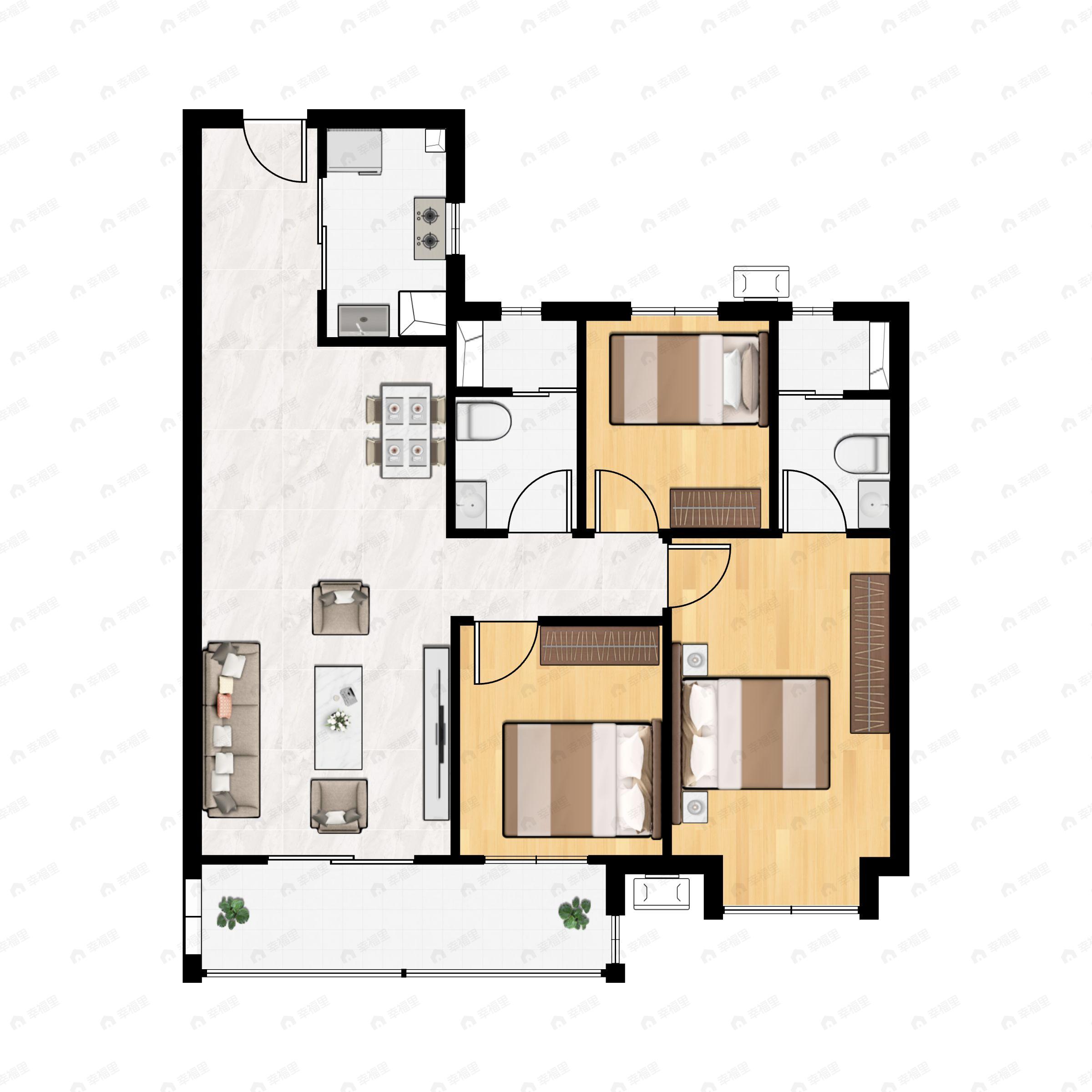 3室2厅2卫建面114平户型图
