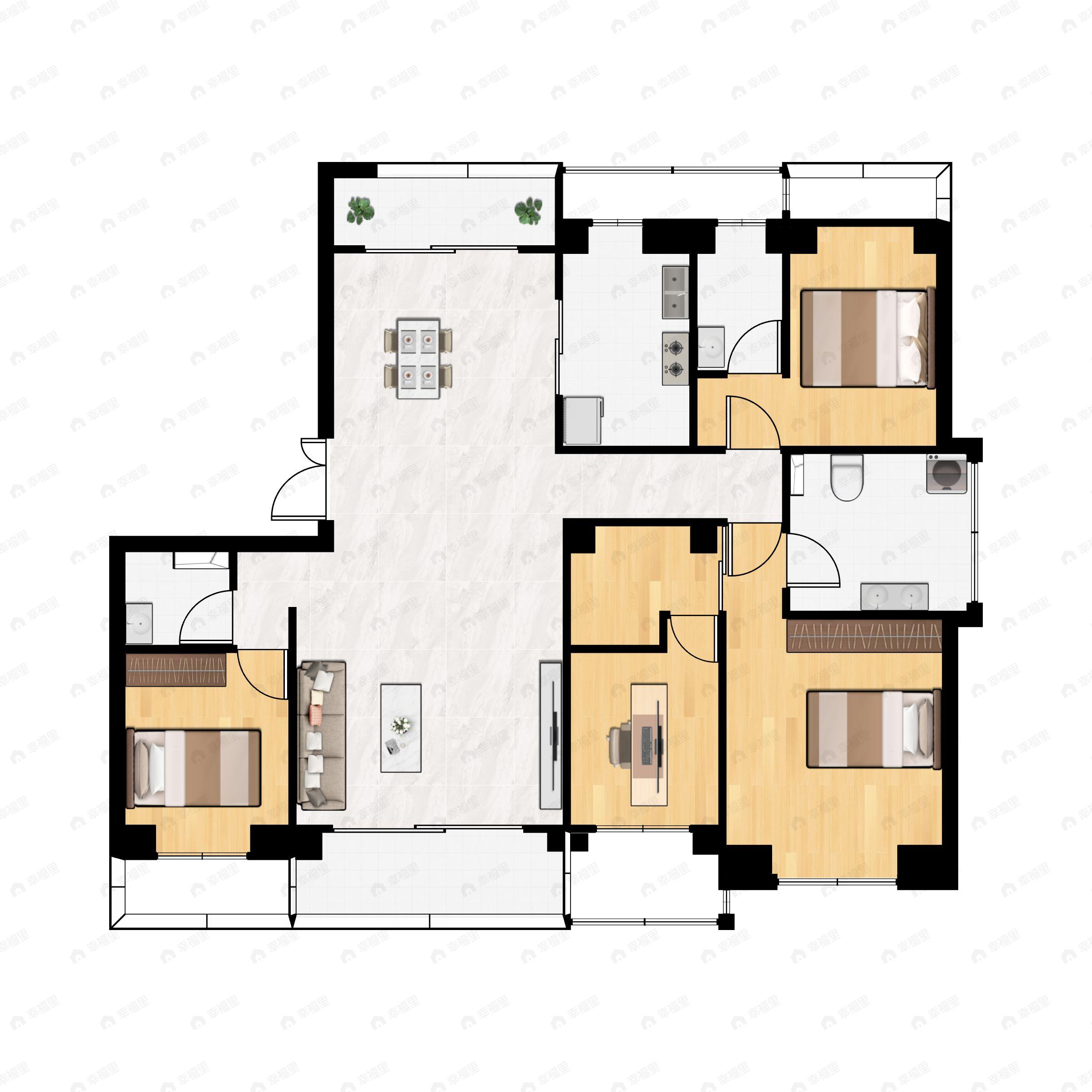 4室2厅3卫建面221平南户型图