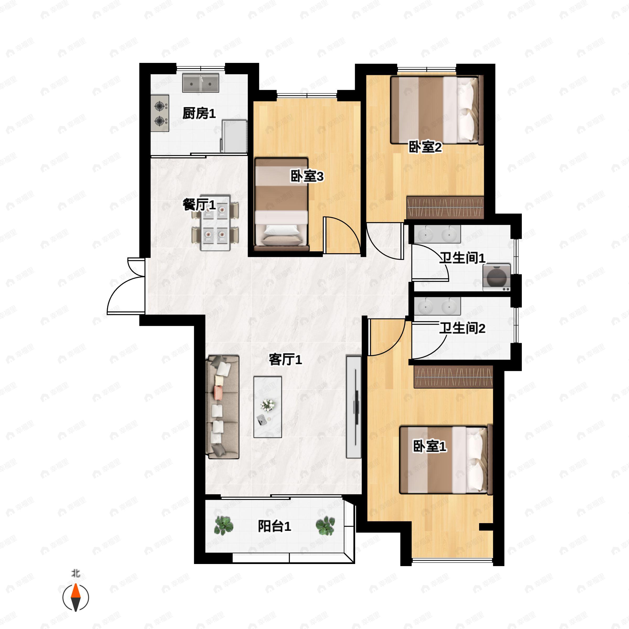 3室2厅2卫建面138平户型图