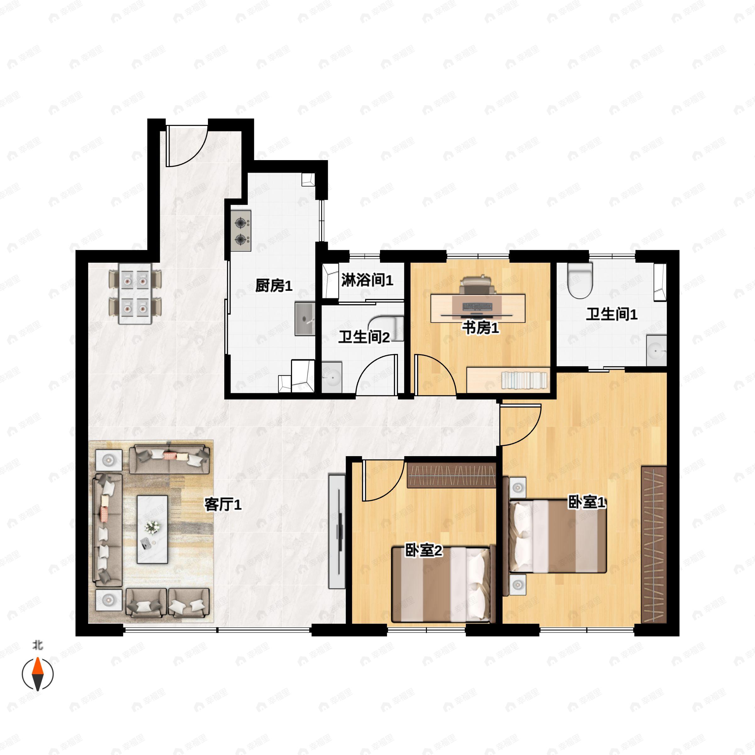 3室2厅2卫建面109平undefined户型图