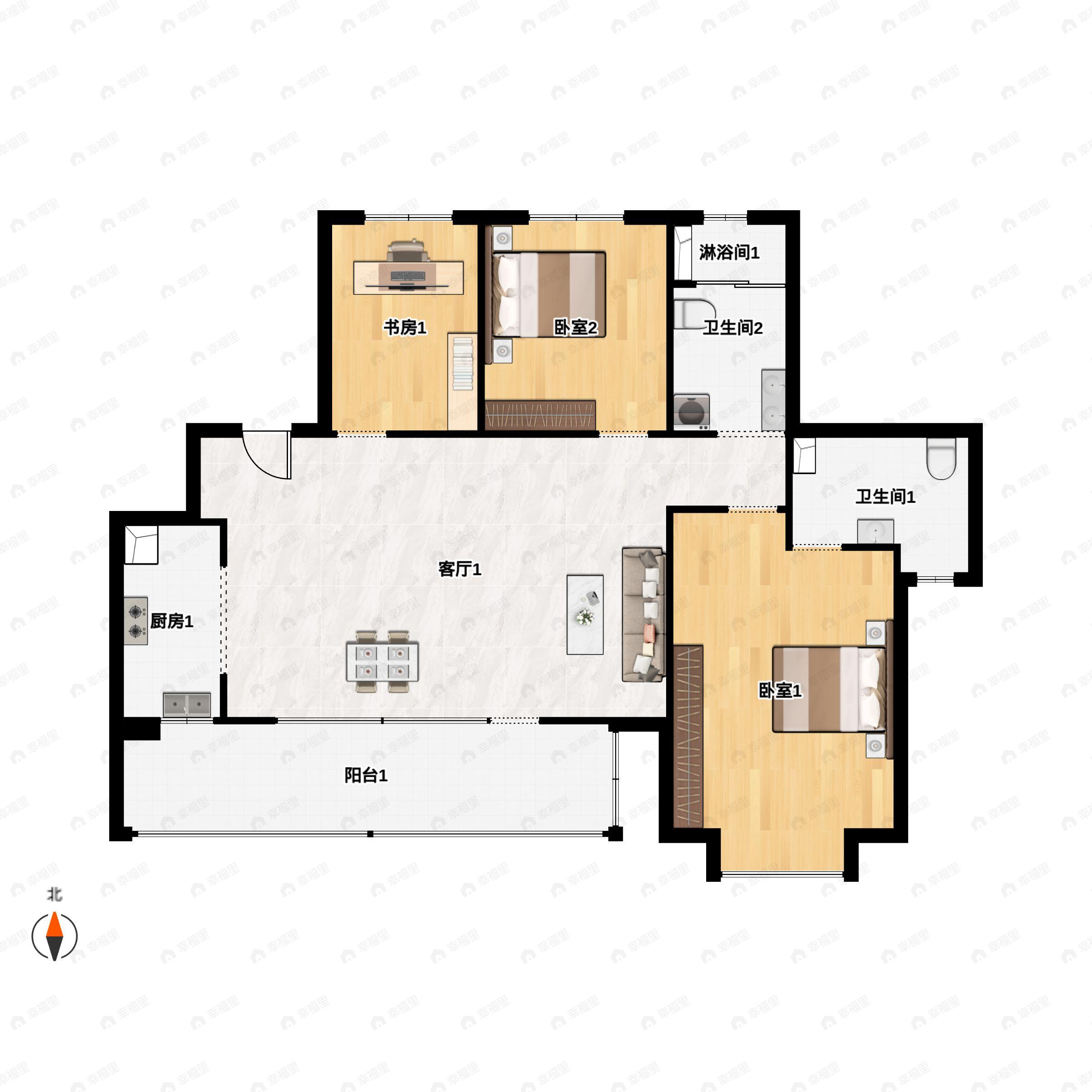 3室2厅2卫建面129平户型图