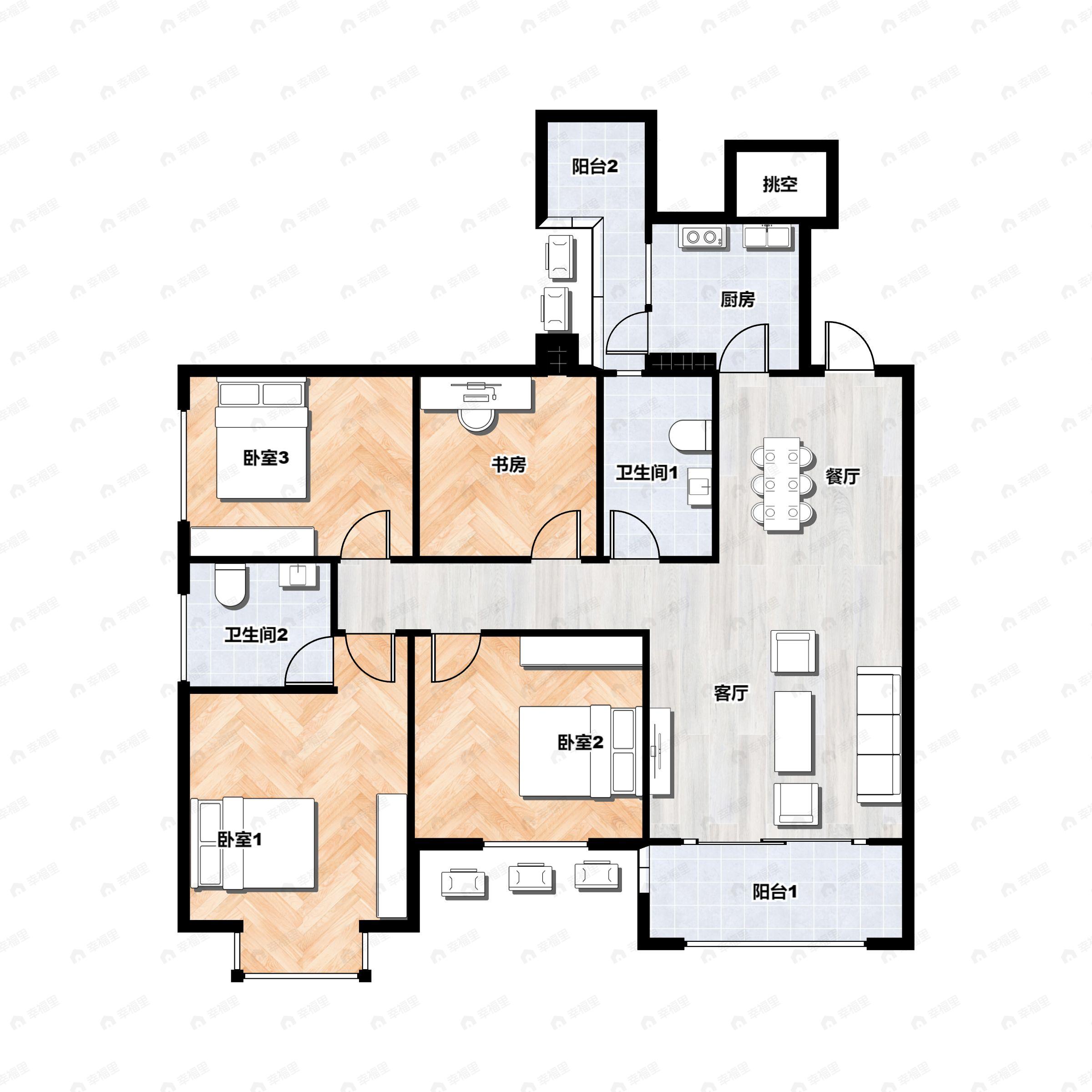 4室2厅2卫建面120平南户型图