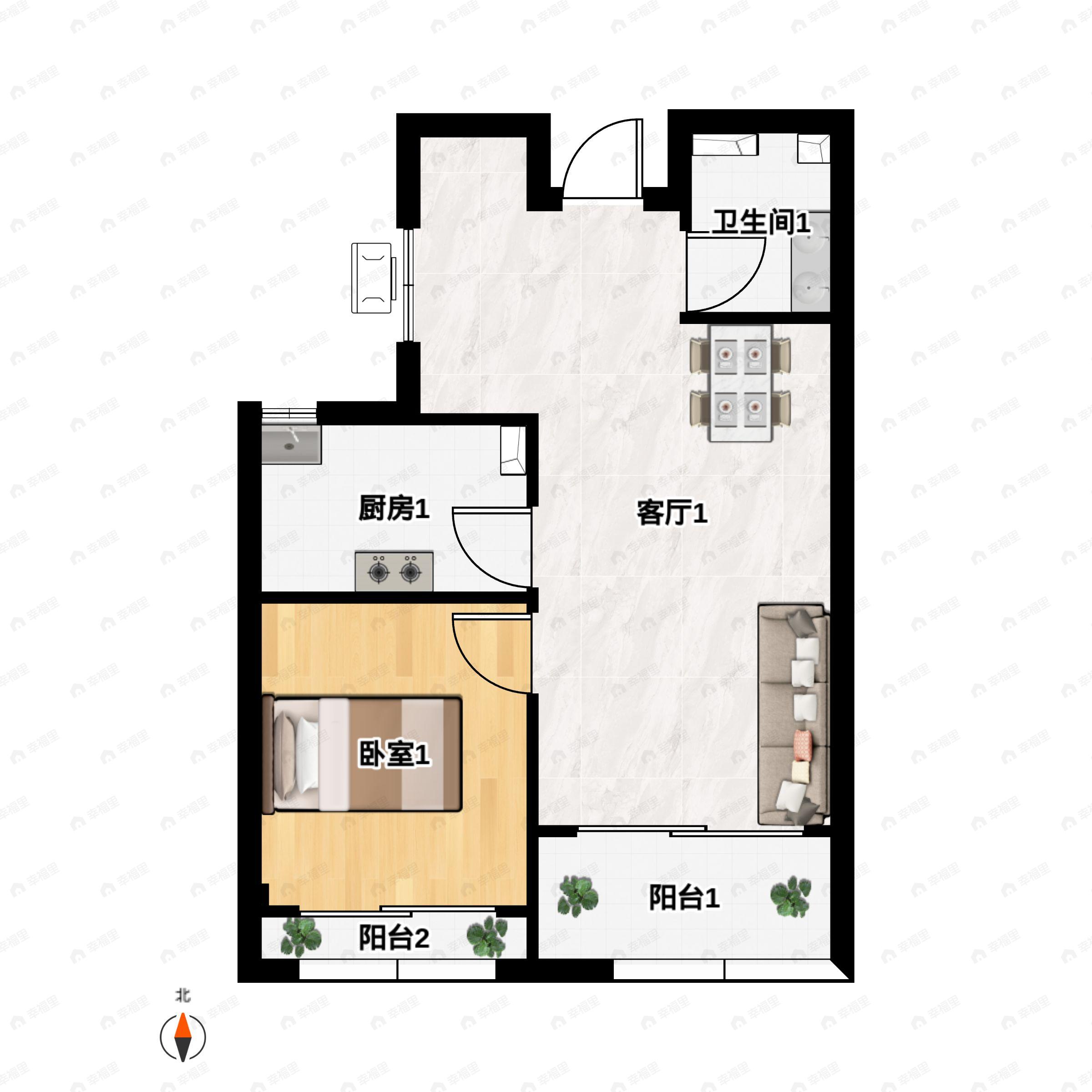 2室2厅1卫建面59平户型图
