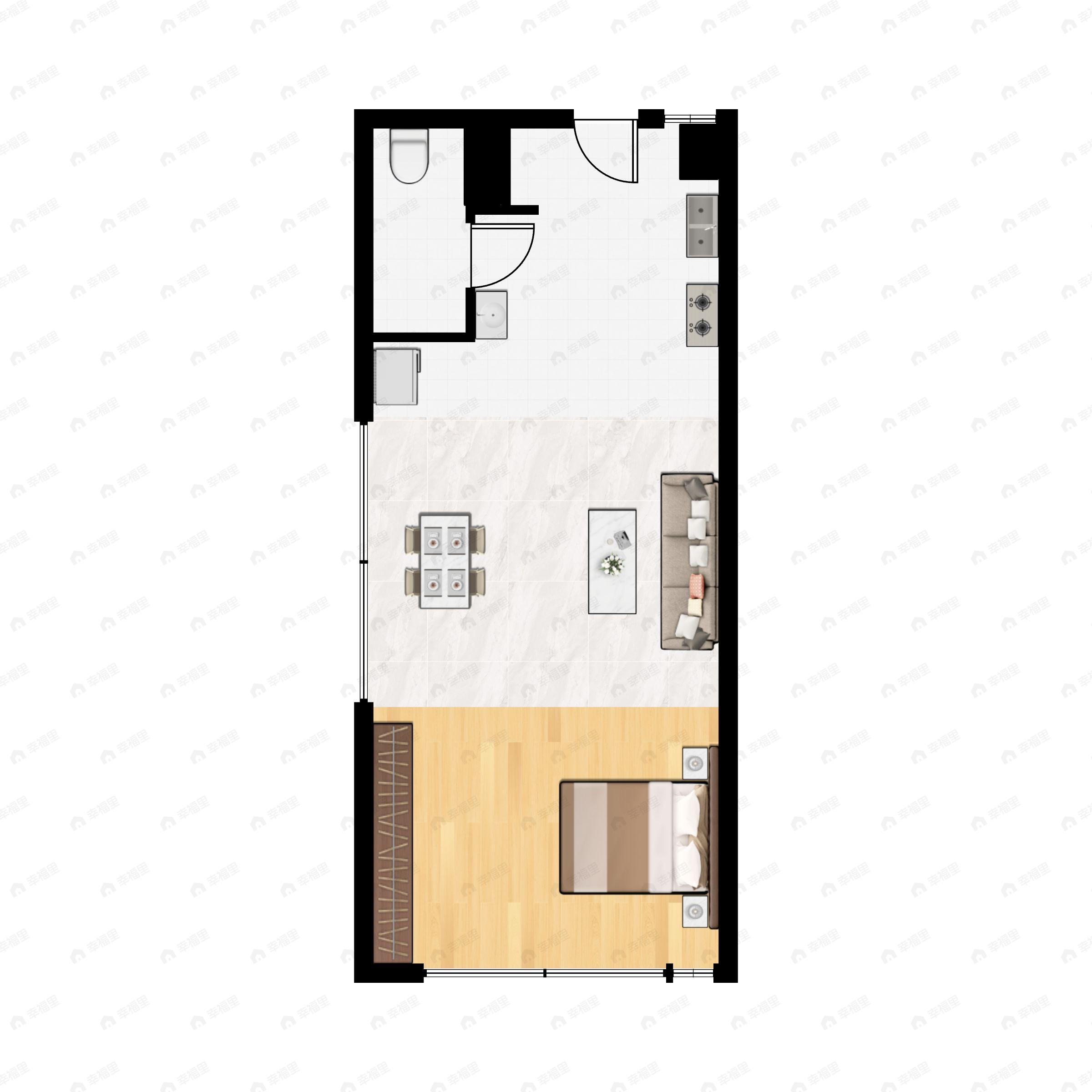 1室1厅1卫建面47m²南户型图