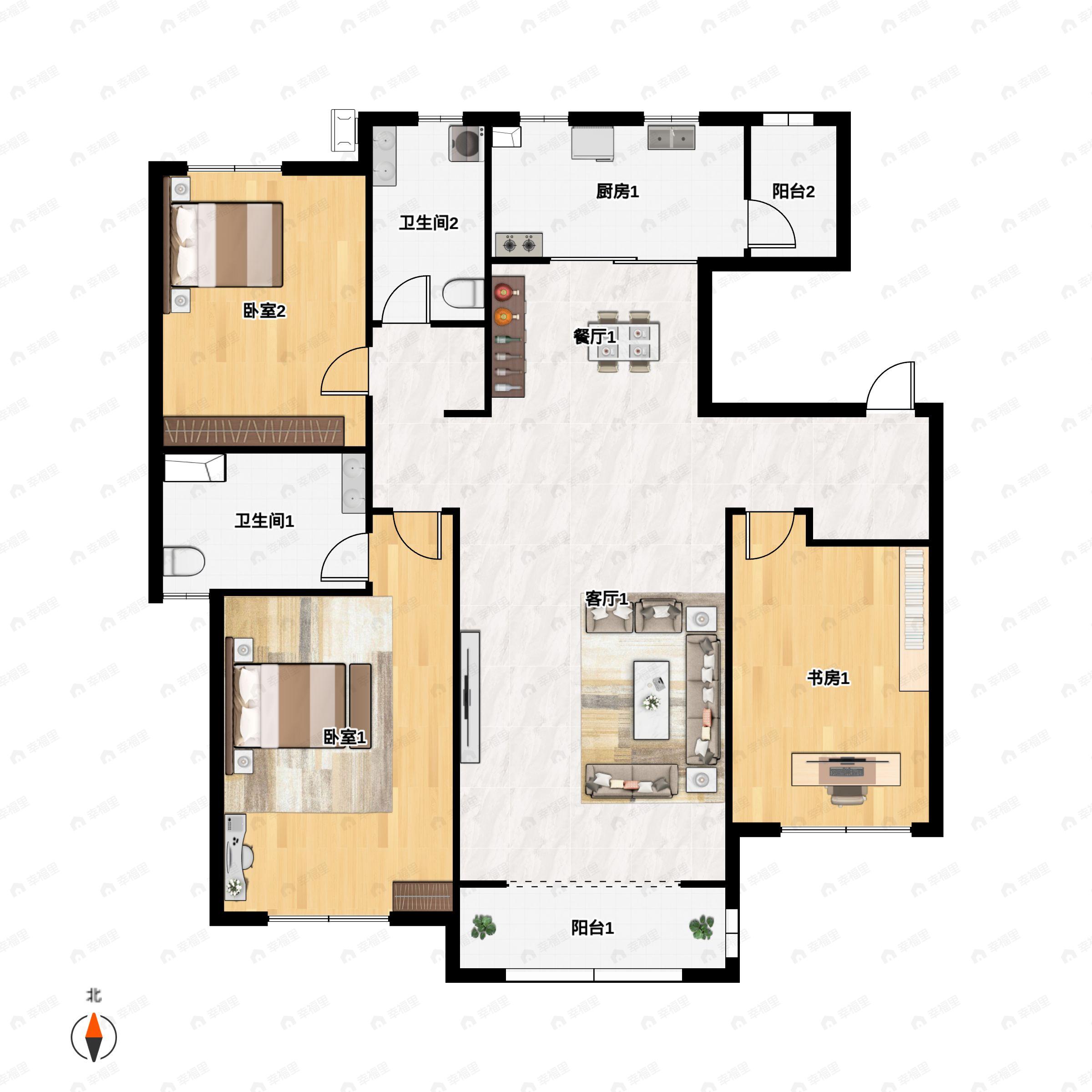 3室2厅2卫建面143平户型图