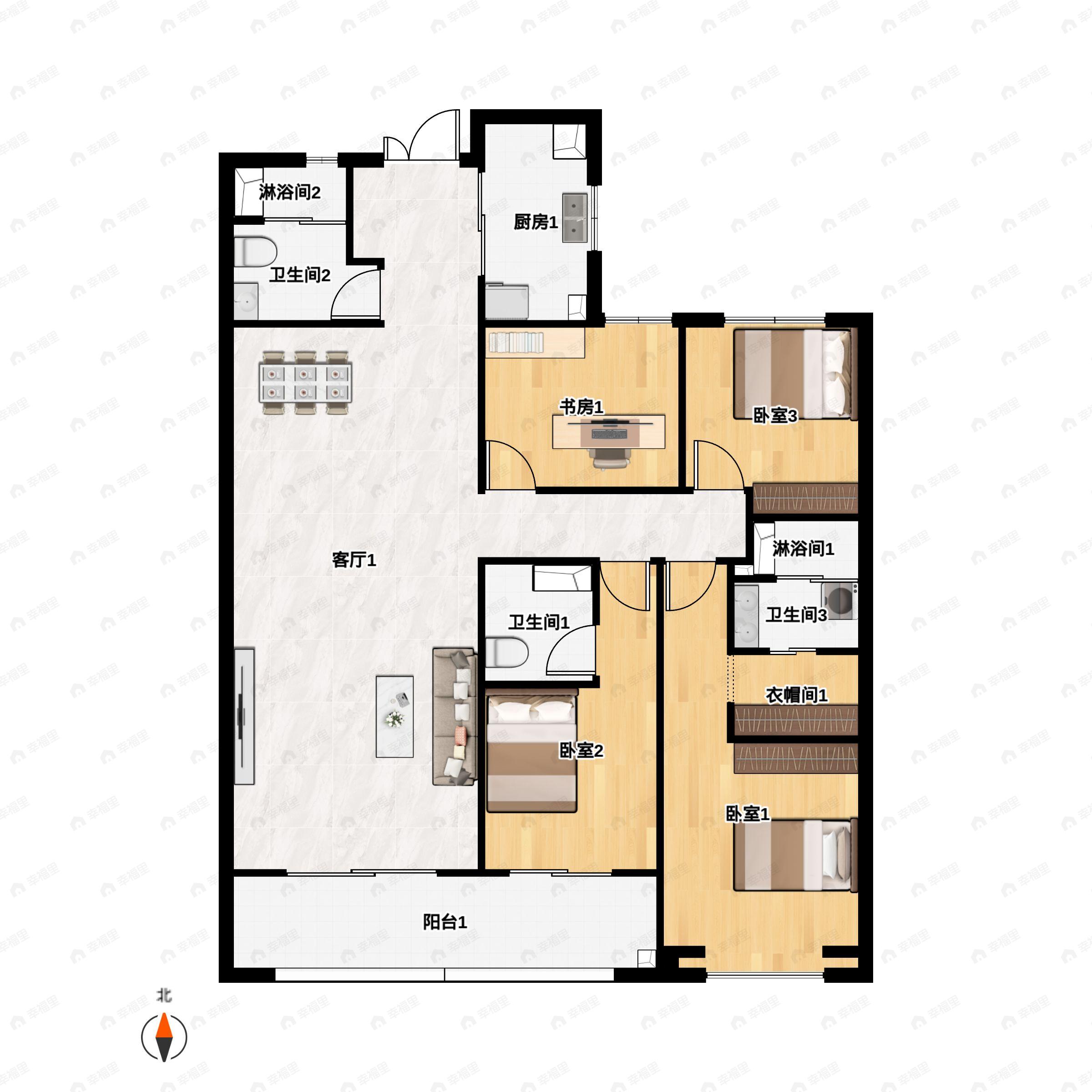 4室2厅3卫建面179平户型图