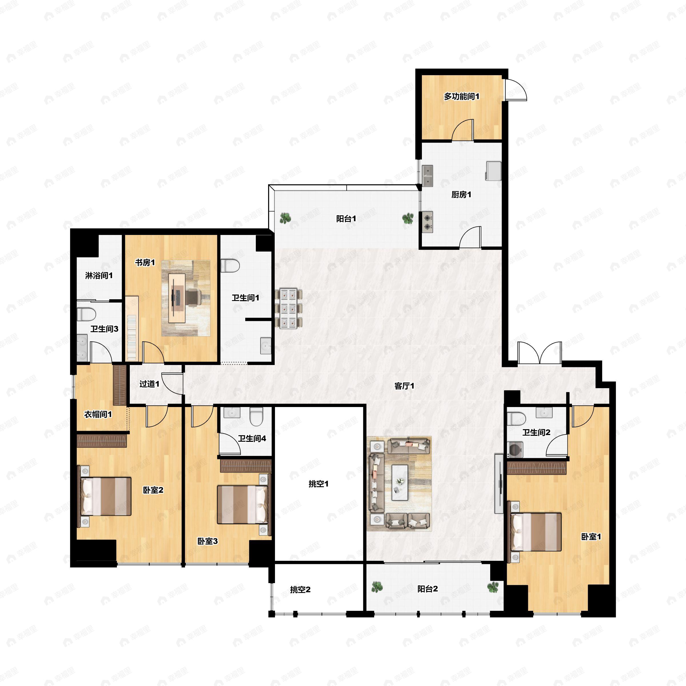 4室3厅3卫建面180平西南户型图
