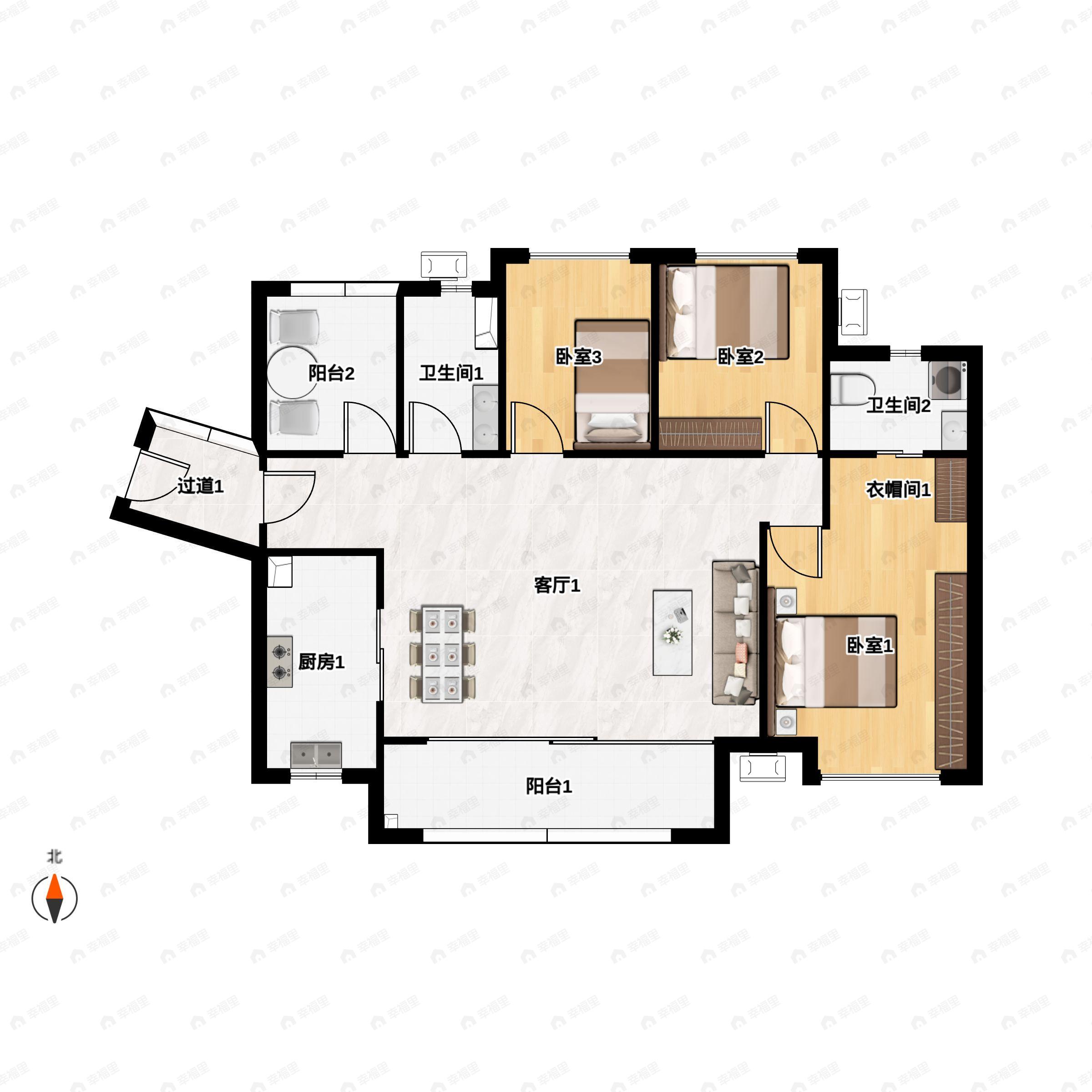 4室2厅2卫建面120m²户型图
