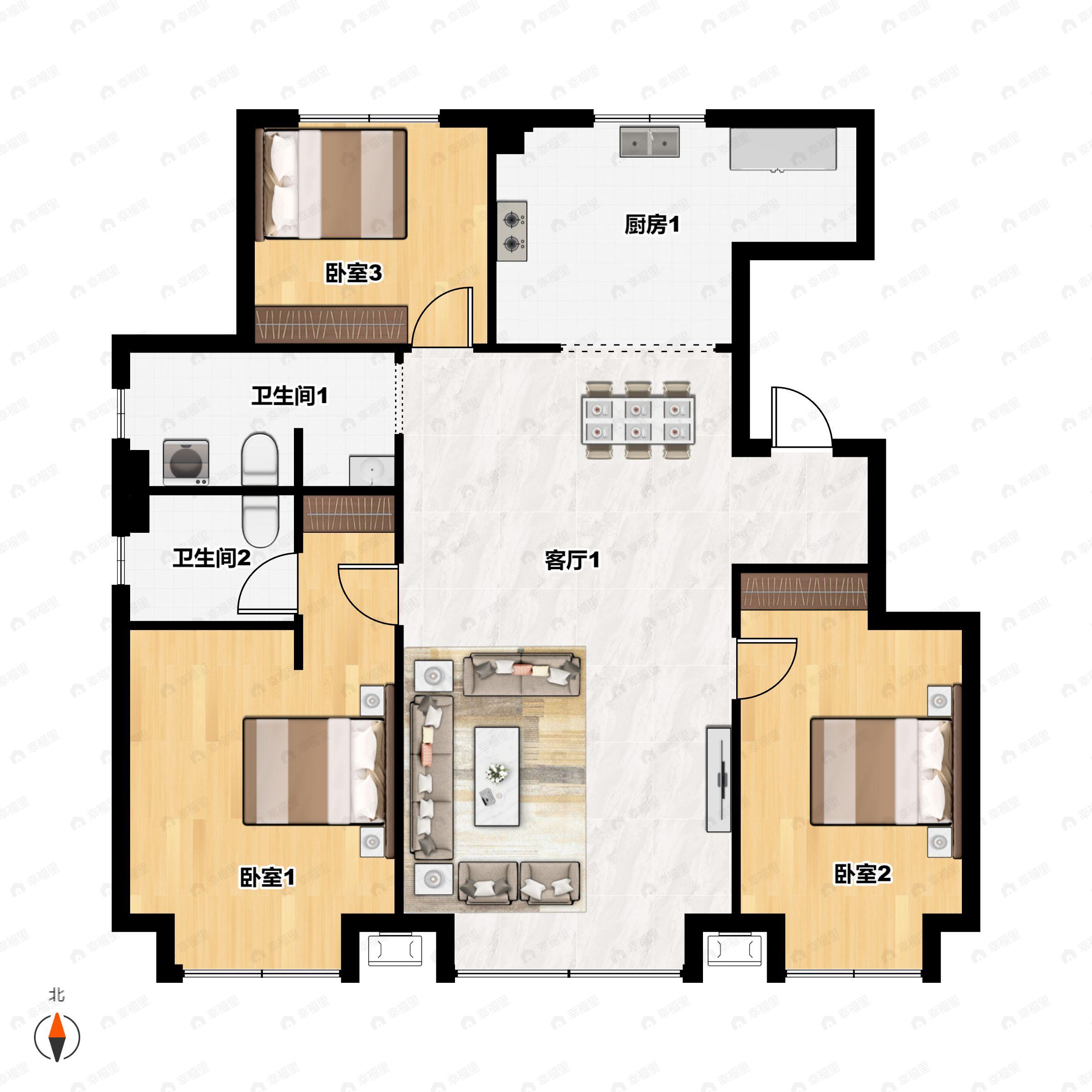 4室2厅2卫建面145平南户型图