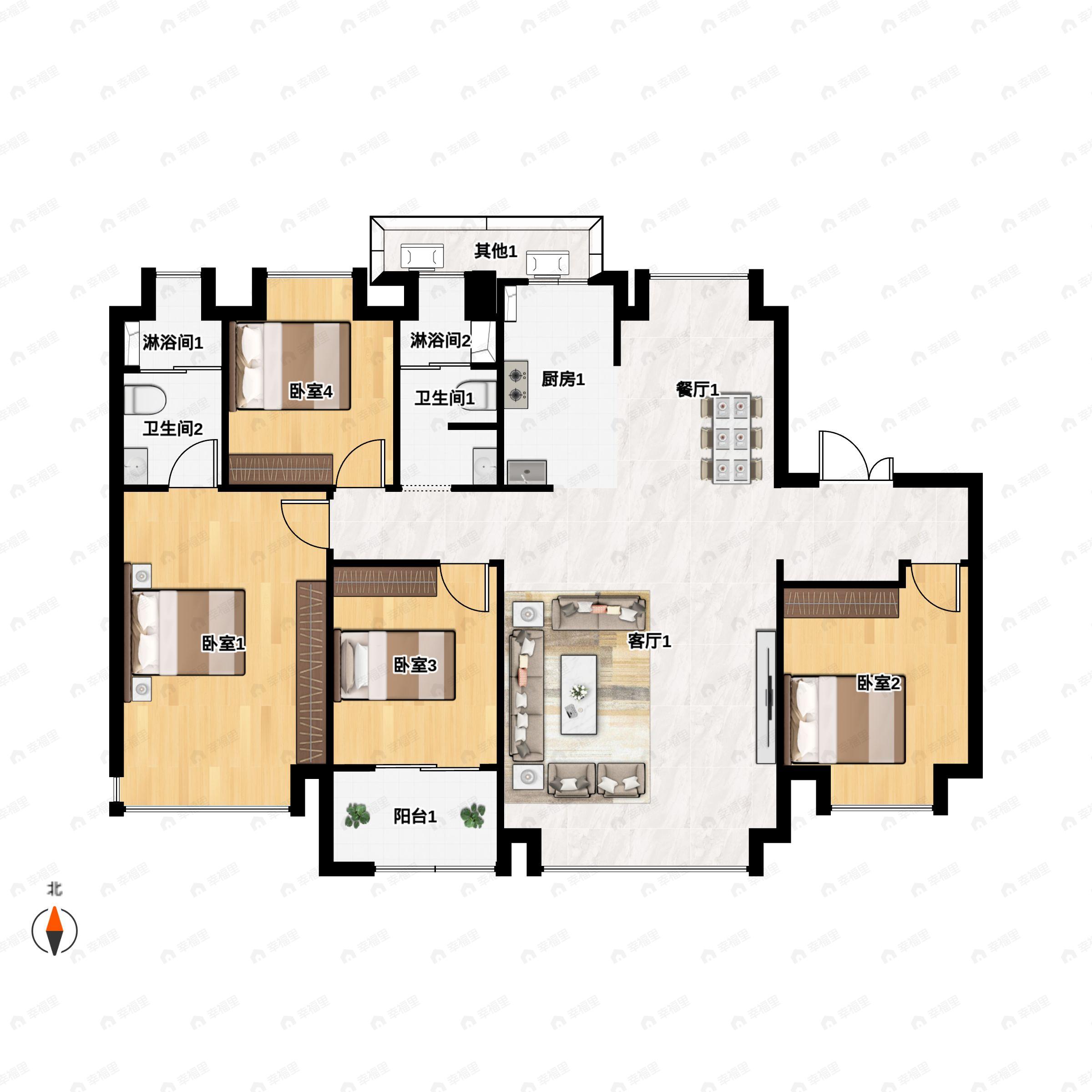 4室2厅2卫建面143平户型图