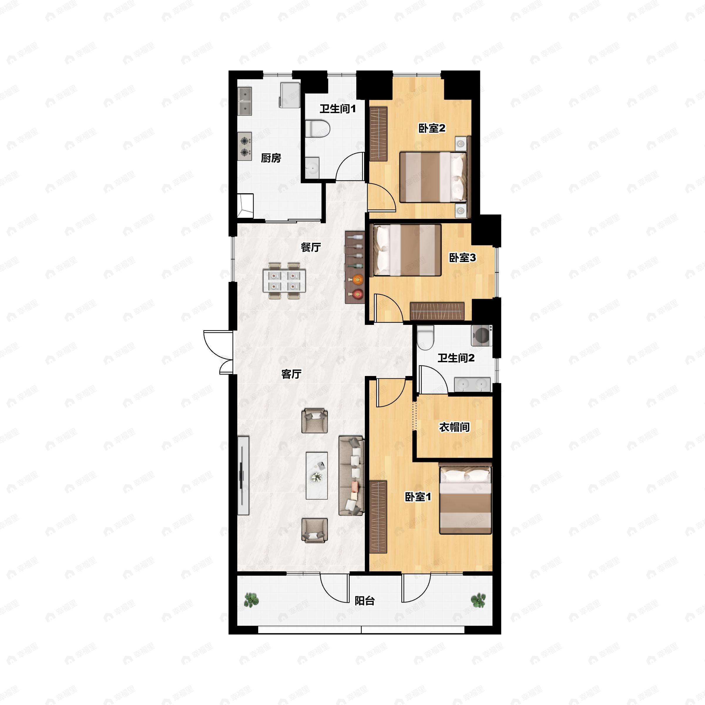 3室2厅2卫建面141平户型图