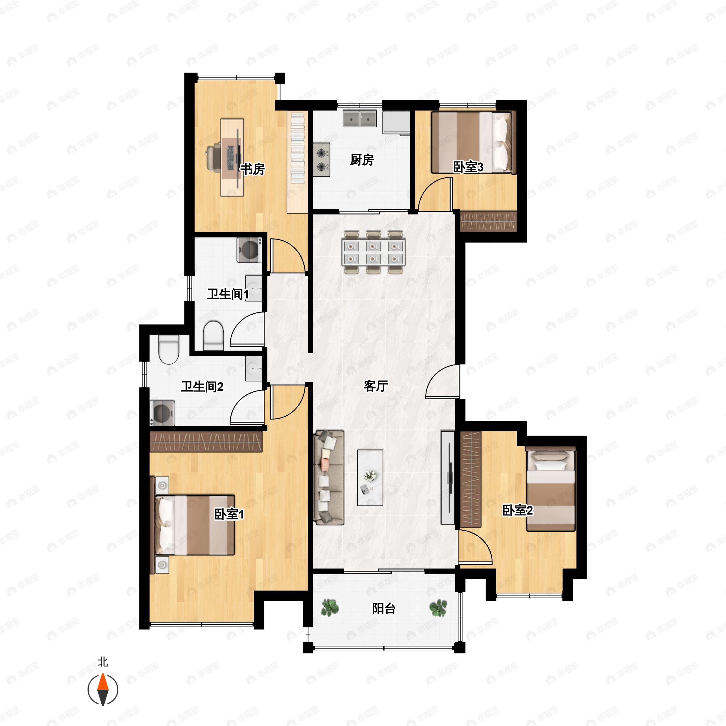 4室2厅2卫建面125平户型图