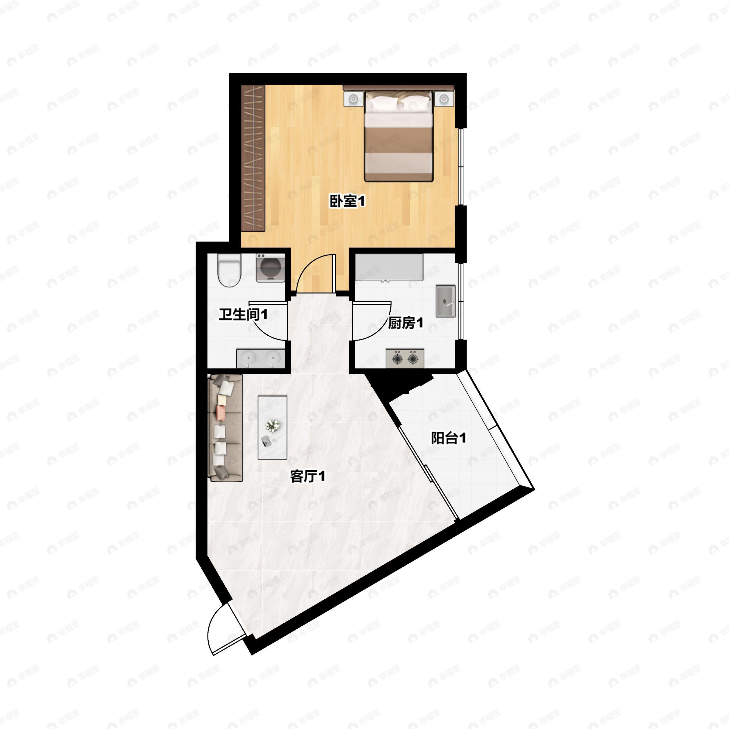 宇建城市花园二期1室1厅1卫户型图
