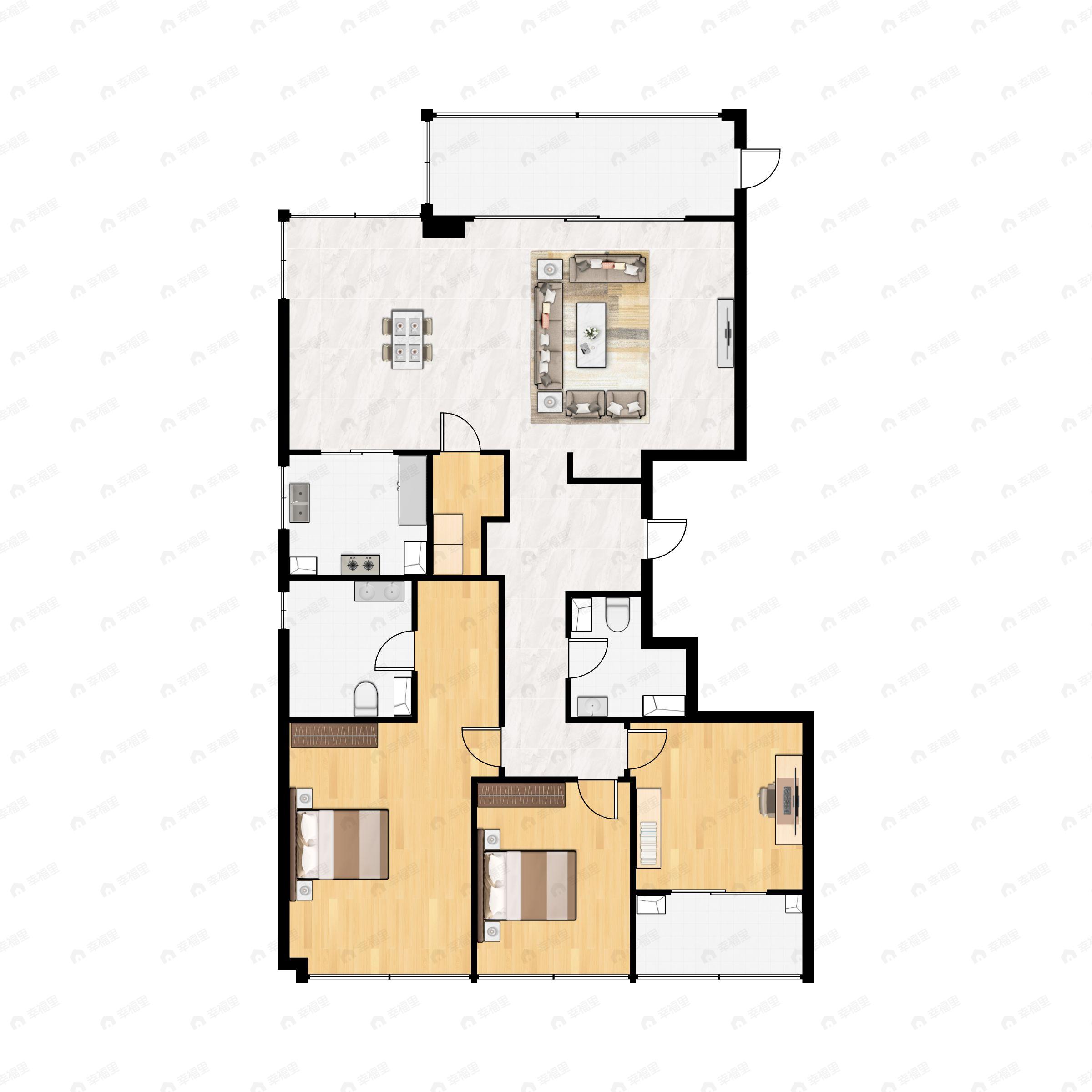 3室2厅2卫建面165m²南|北户型图