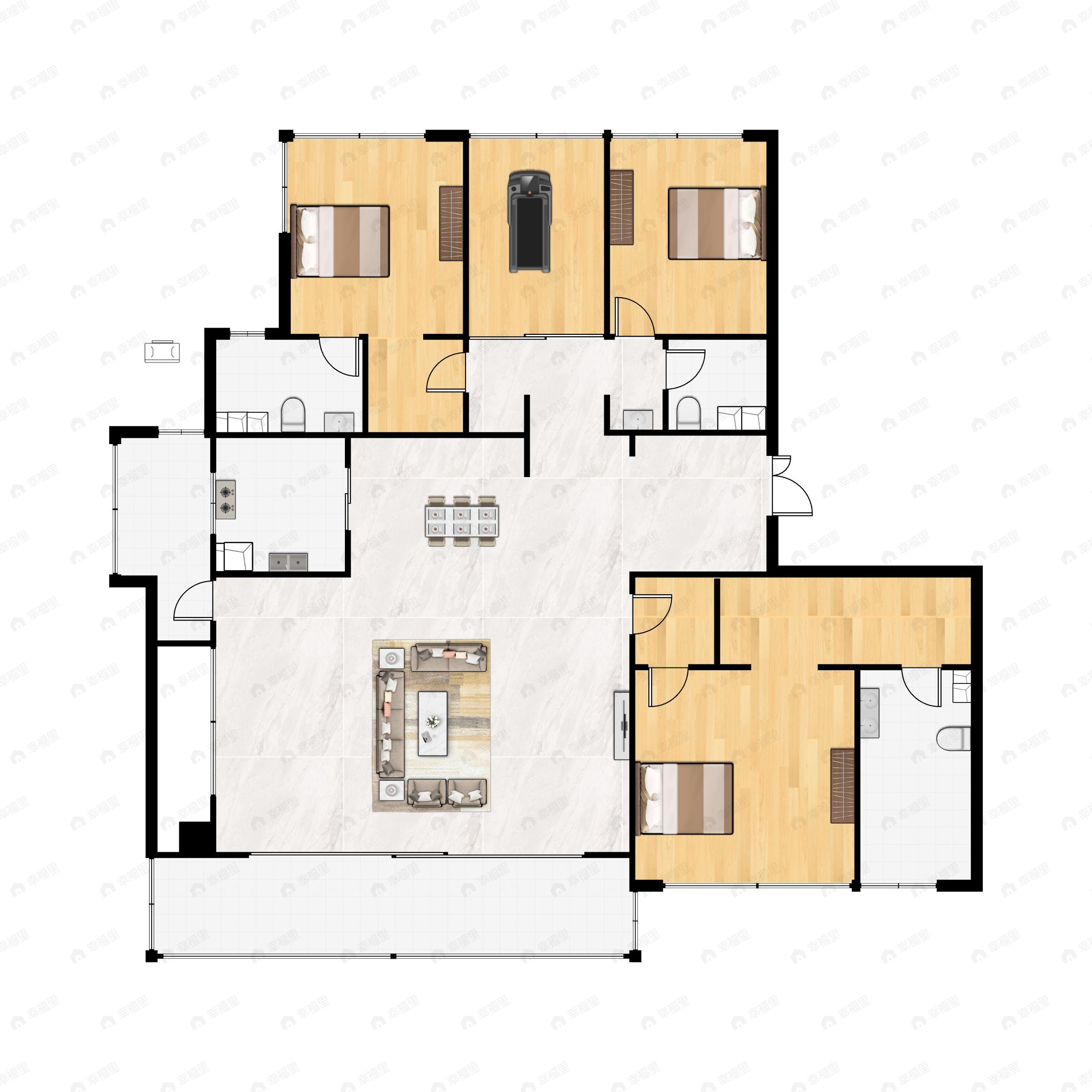 4室2厅3卫建面198平户型图