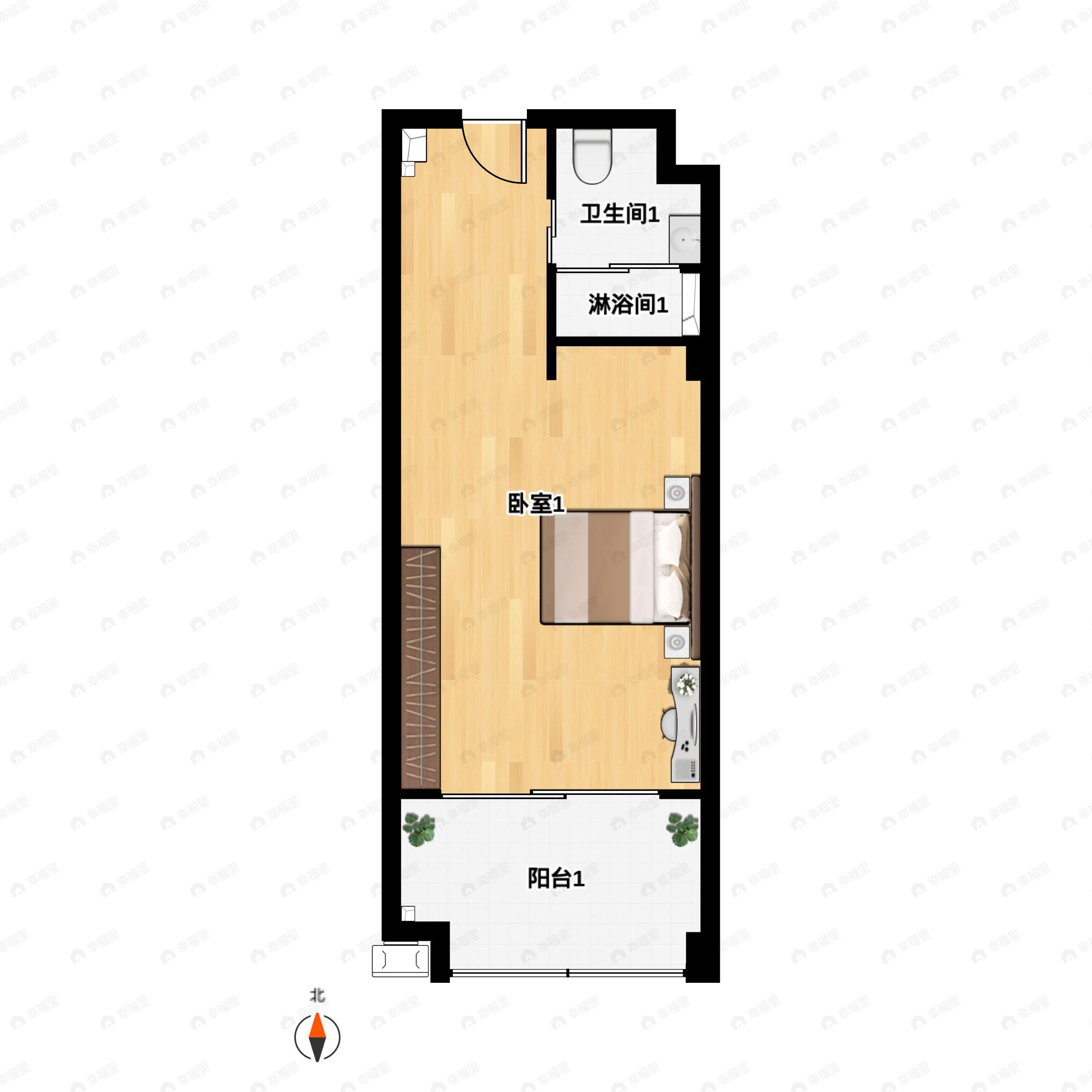 1室1卫建面44平户型图