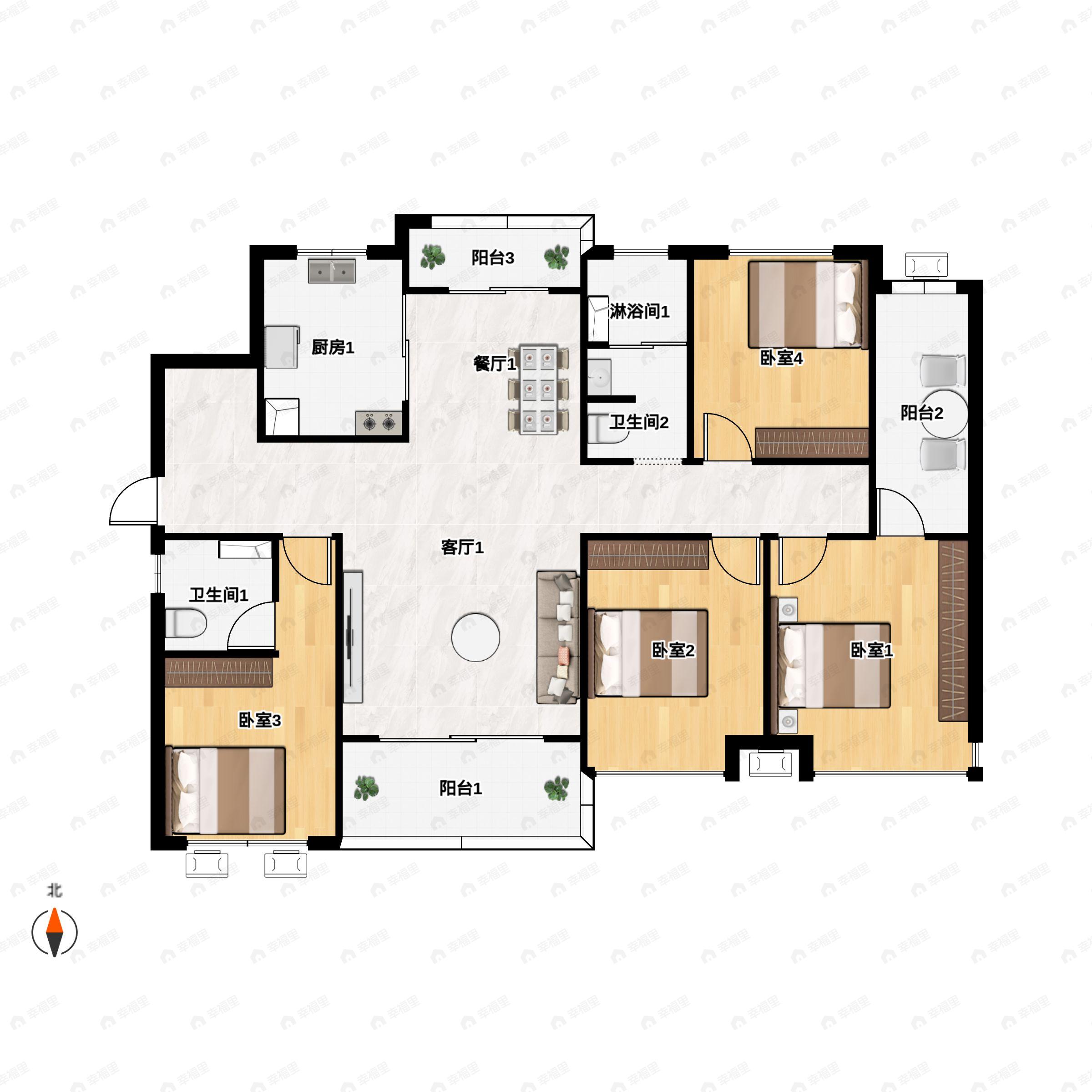4室2厅2卫建面142平户型图