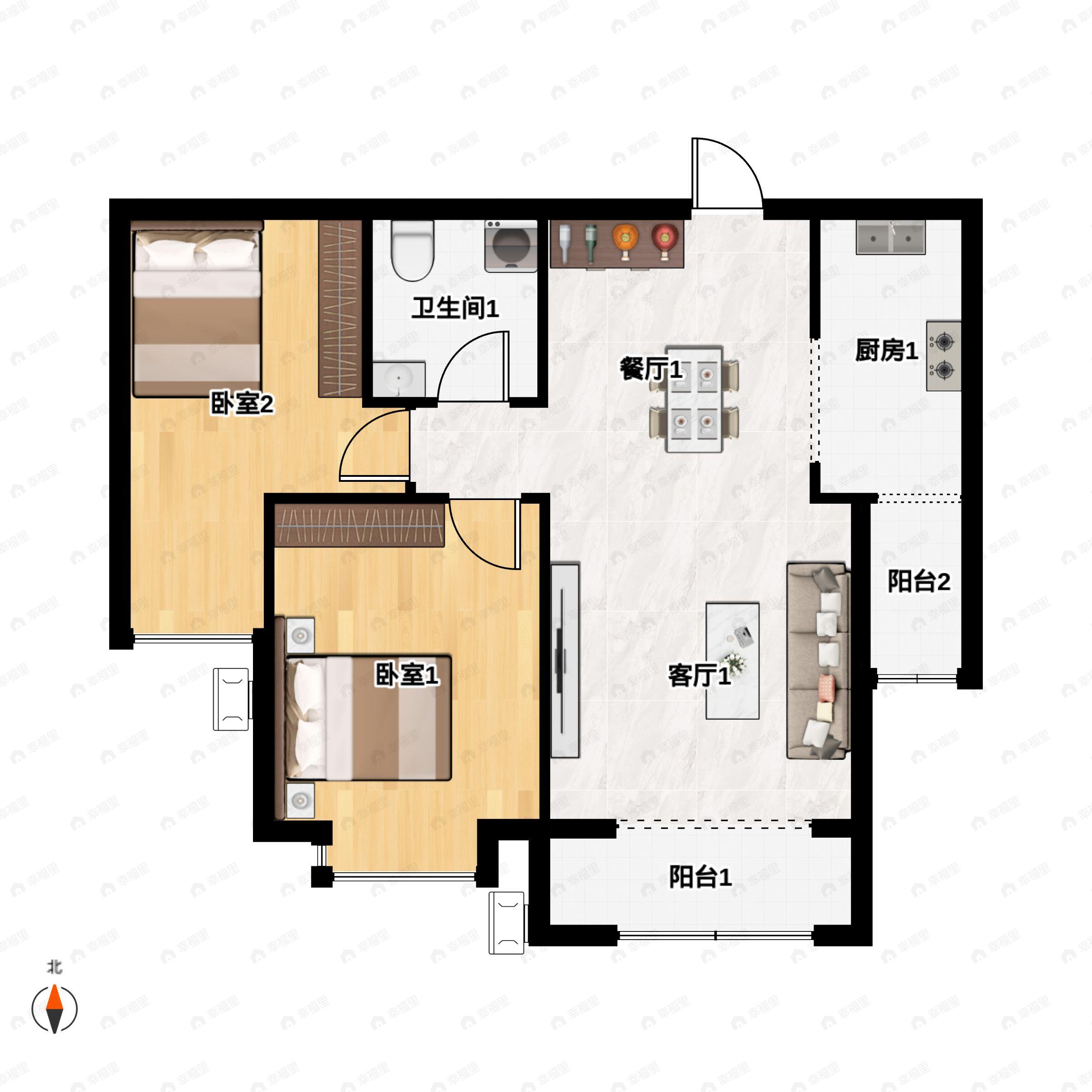 2室2厅1卫建面99平南户型图
