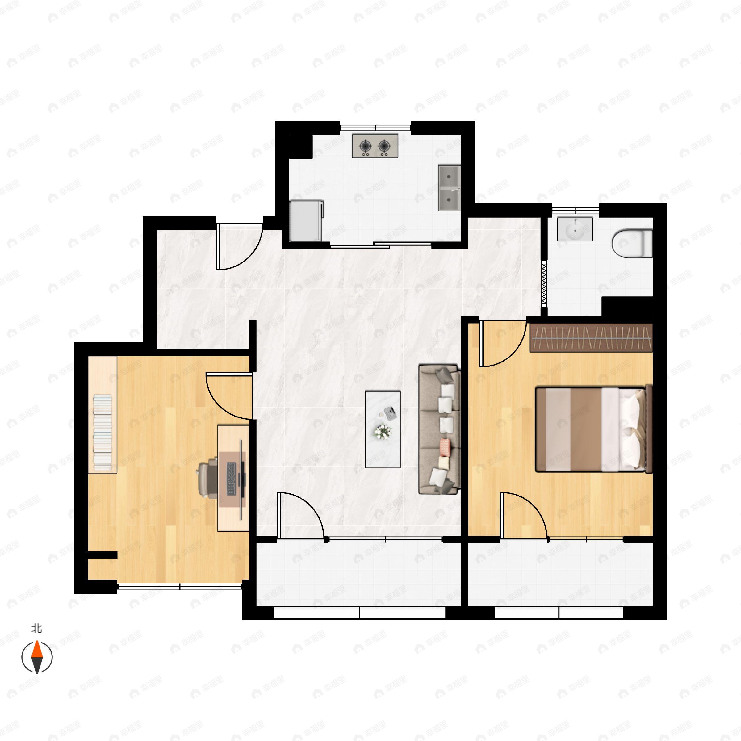 2室1厅1卫建面77平户型图