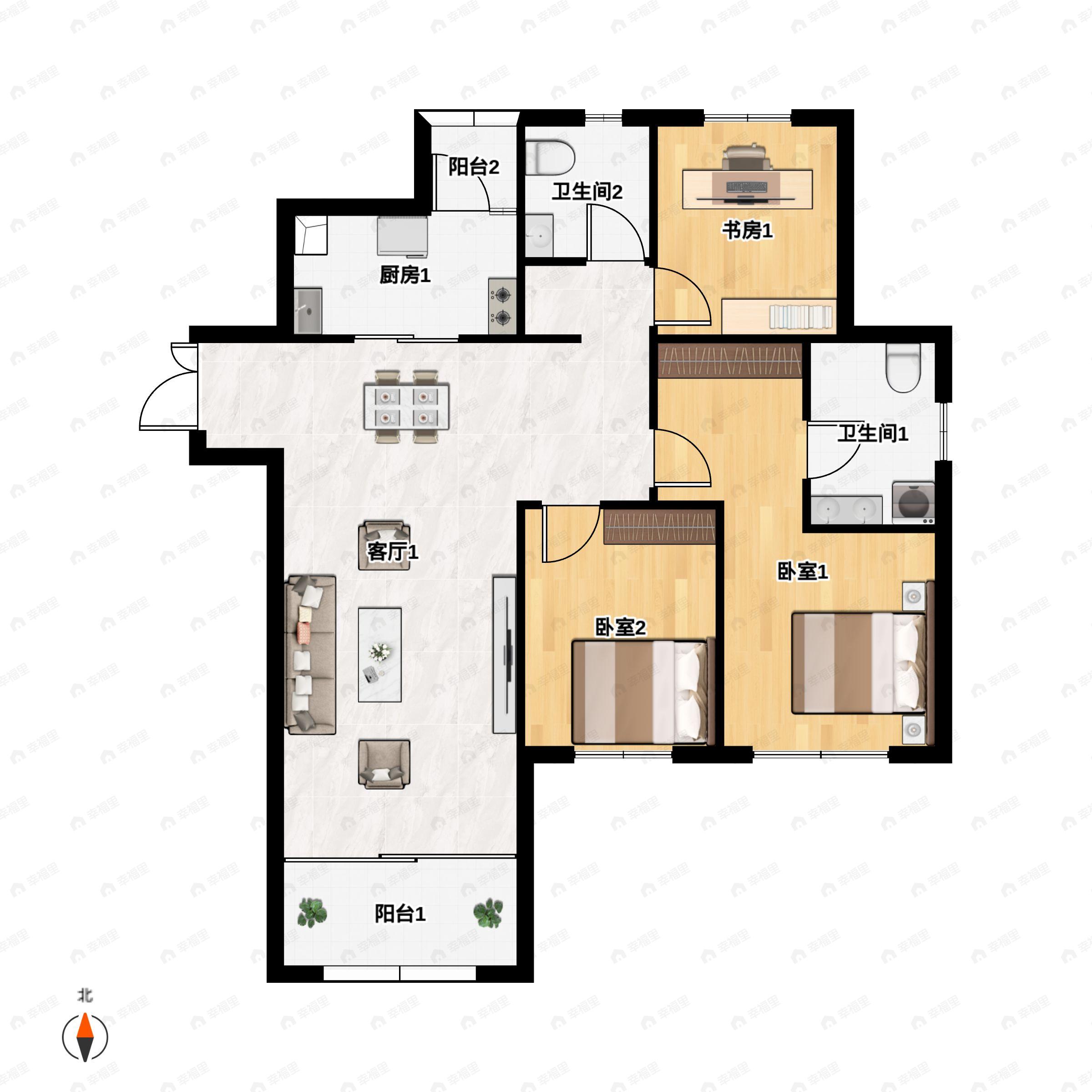 3室2厅2卫建面117平户型图