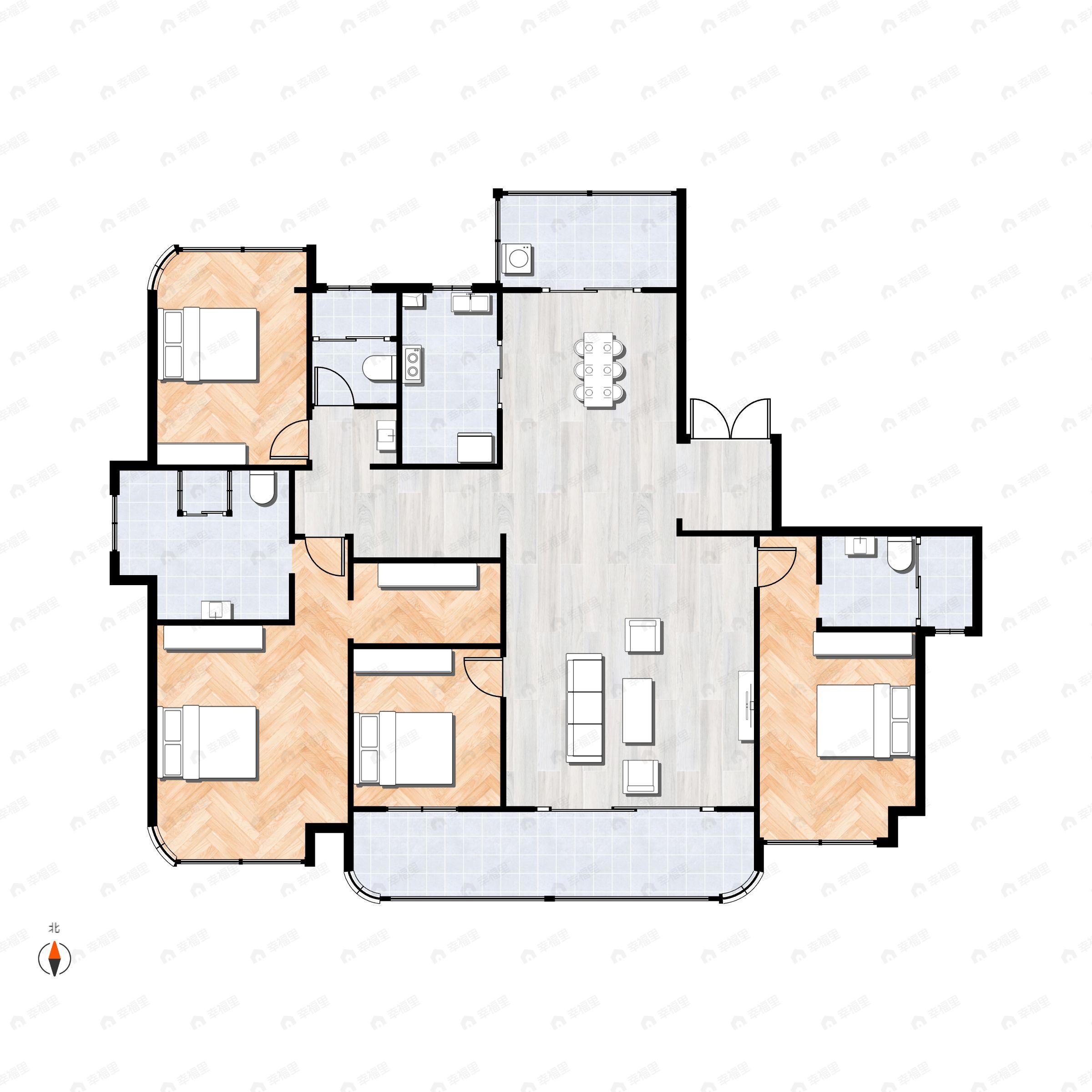 4室2厅3卫建面204平户型图