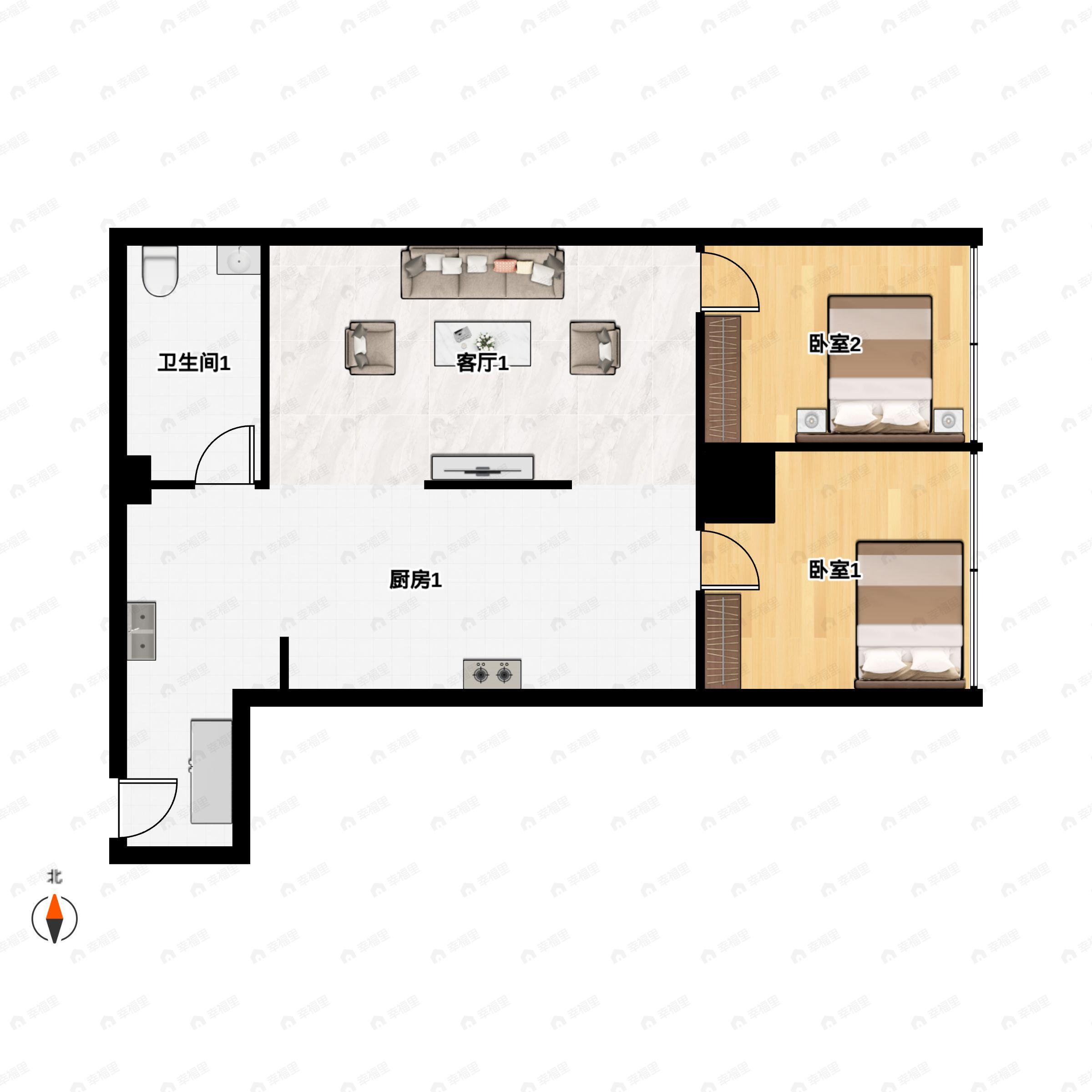 2室2厅1卫建面101平东户型图