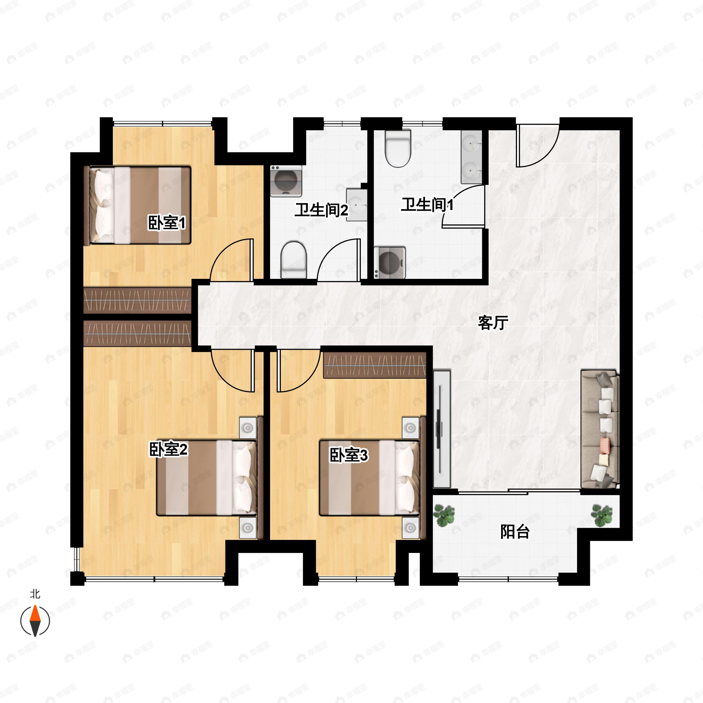 3室2厅1卫建面86平户型图