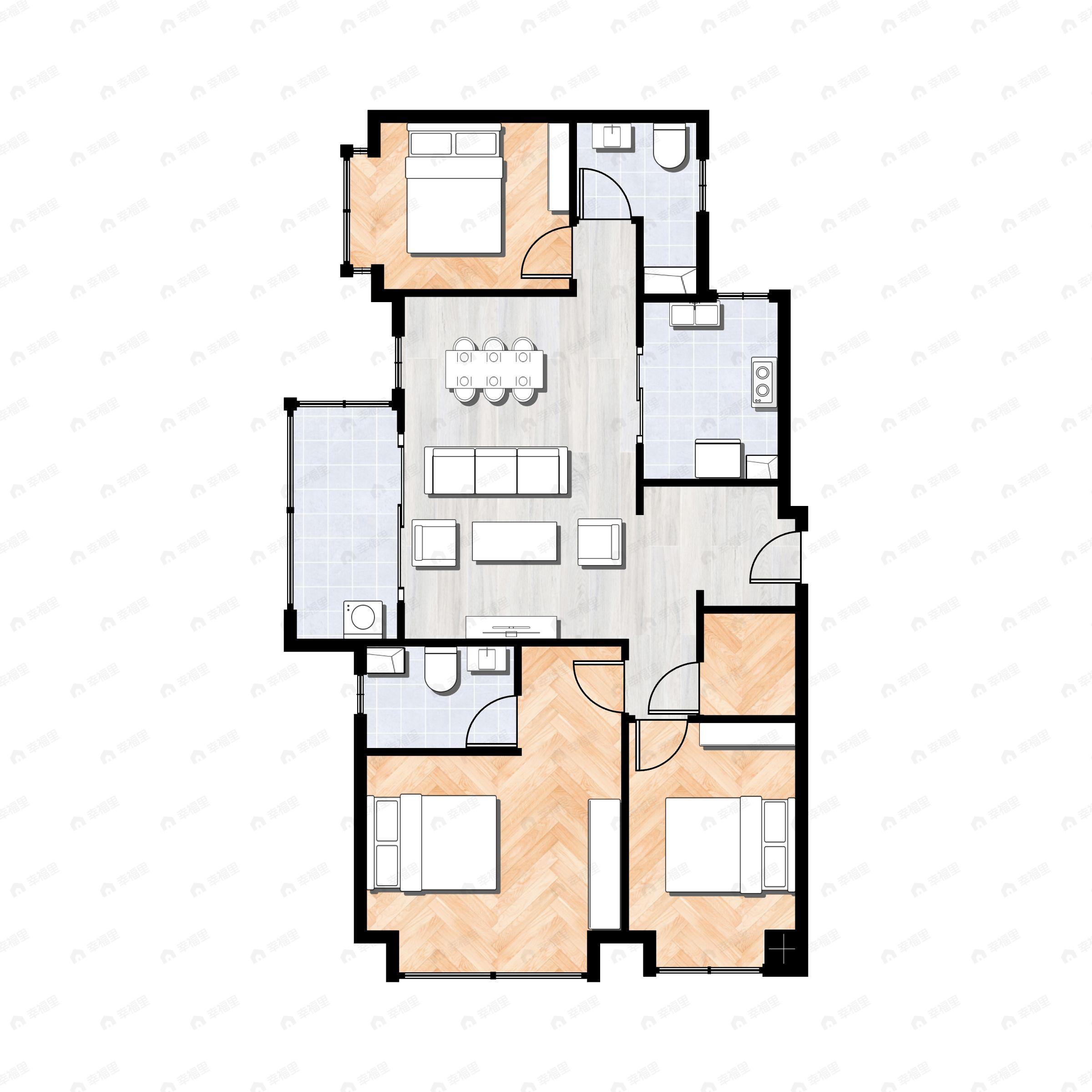 3室2厅2卫建面133平南户型图