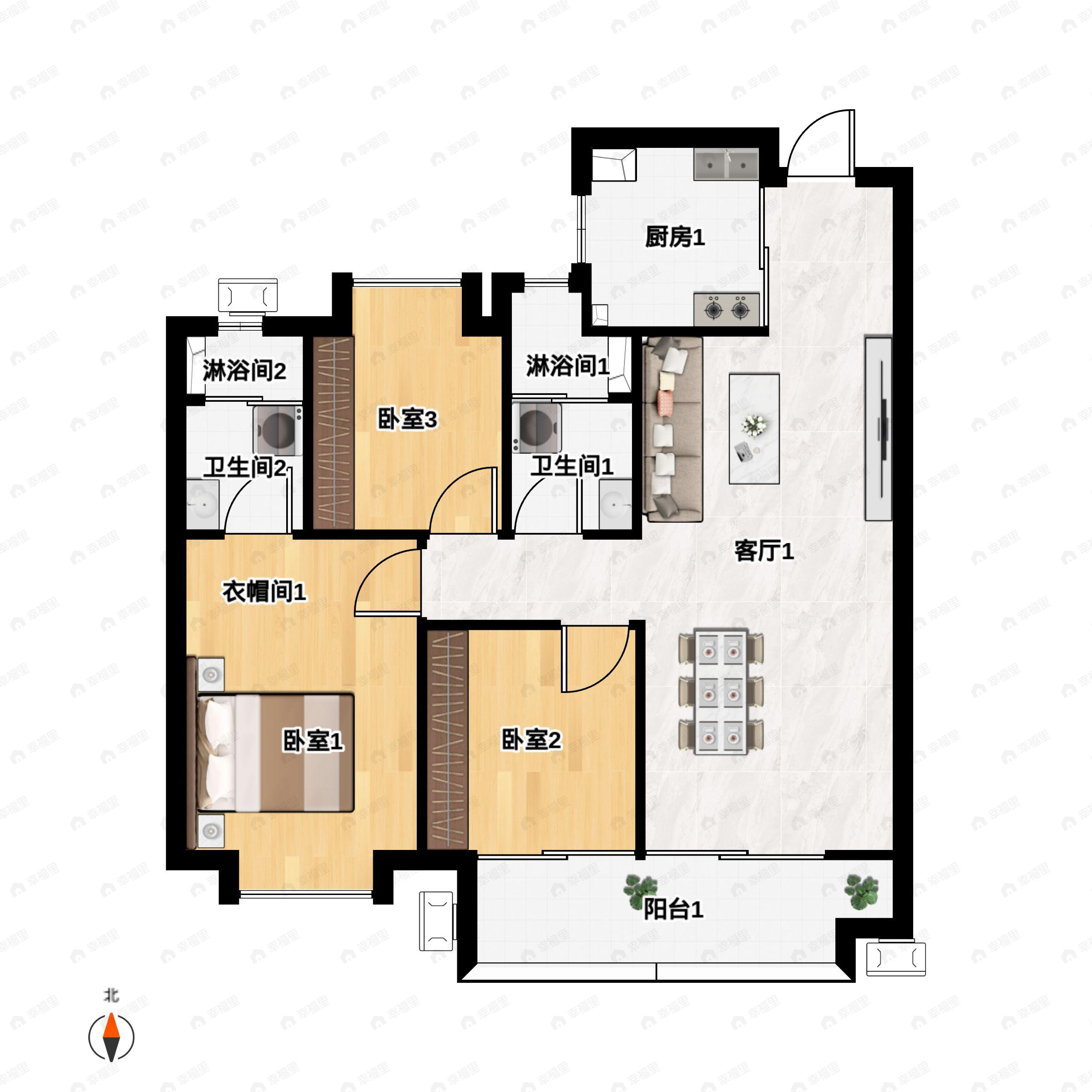 3室2厅2卫建面111平南户型图