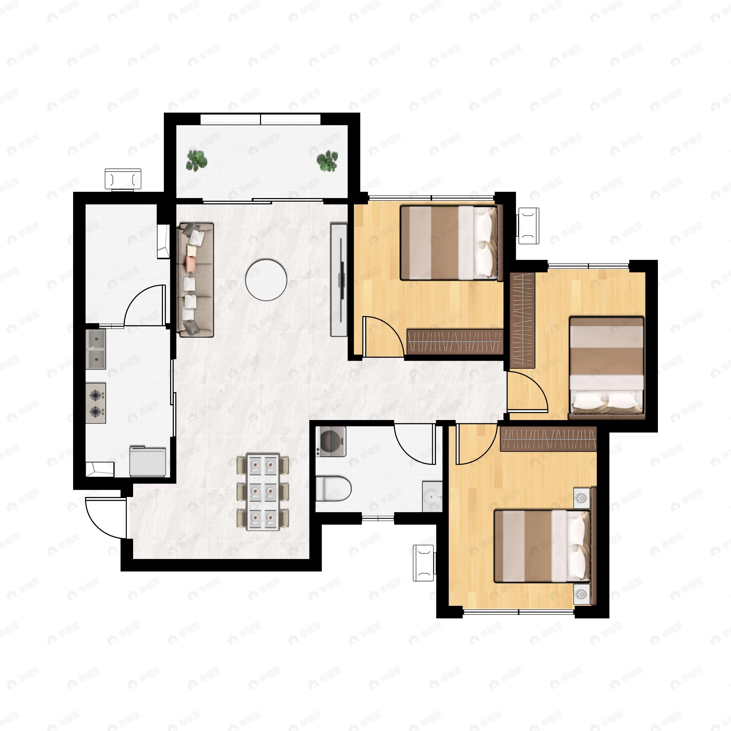 3室2厅1卫建面77平户型图