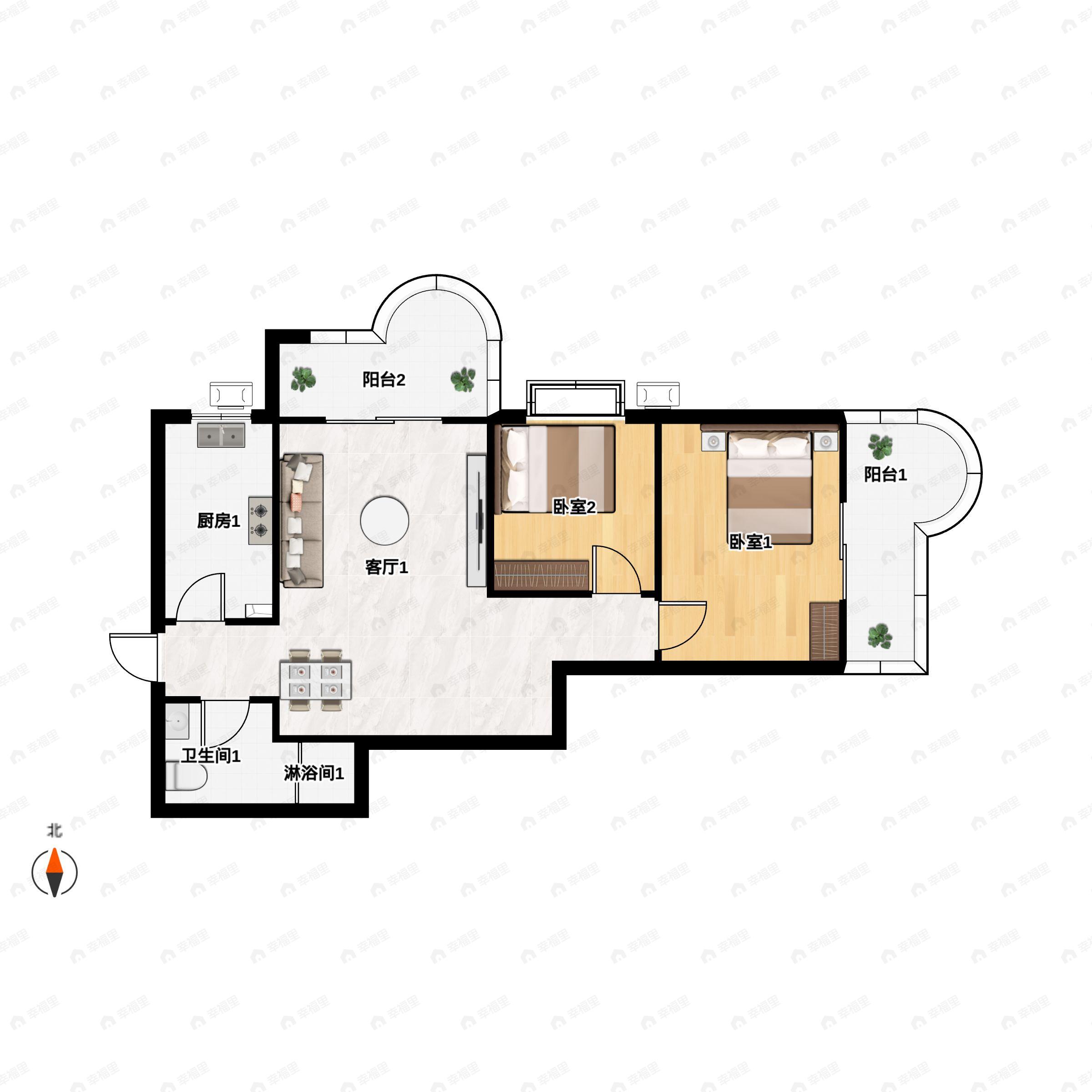 云溪东境2室2厅1卫户型图