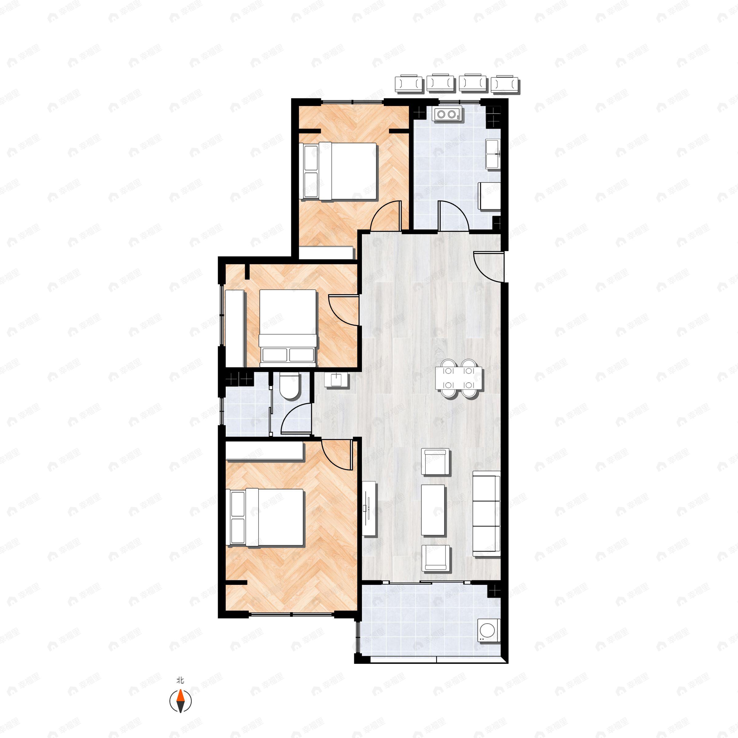 3室2厅1卫建面92m²南户型图
