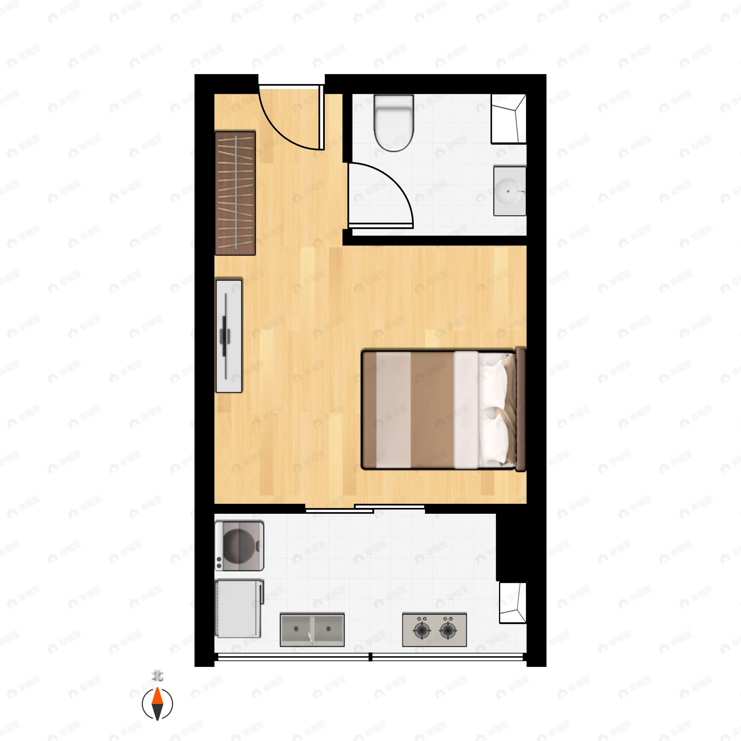 1室1卫建面43m²南户型图