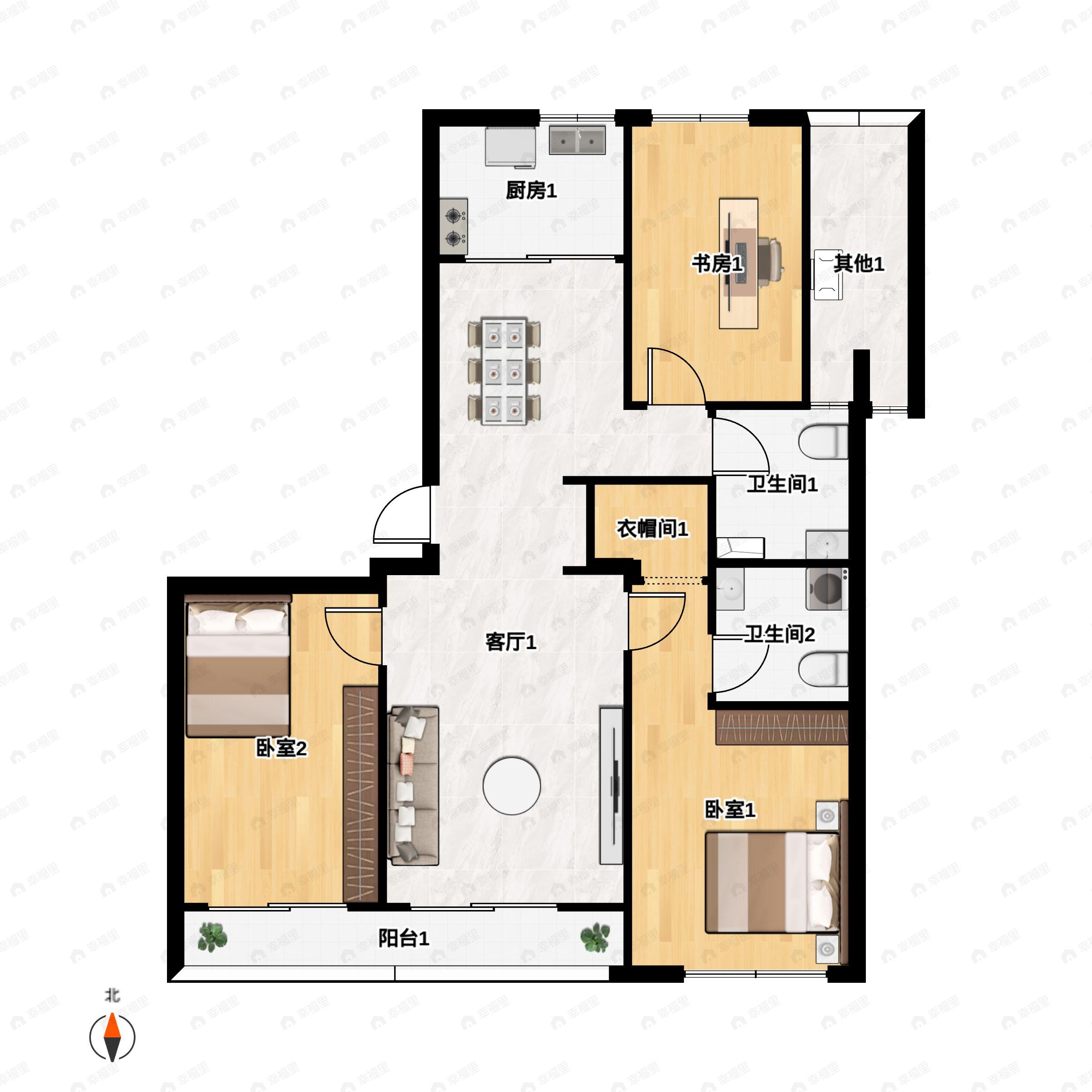 3室2厅2卫建面116平东南户型图
