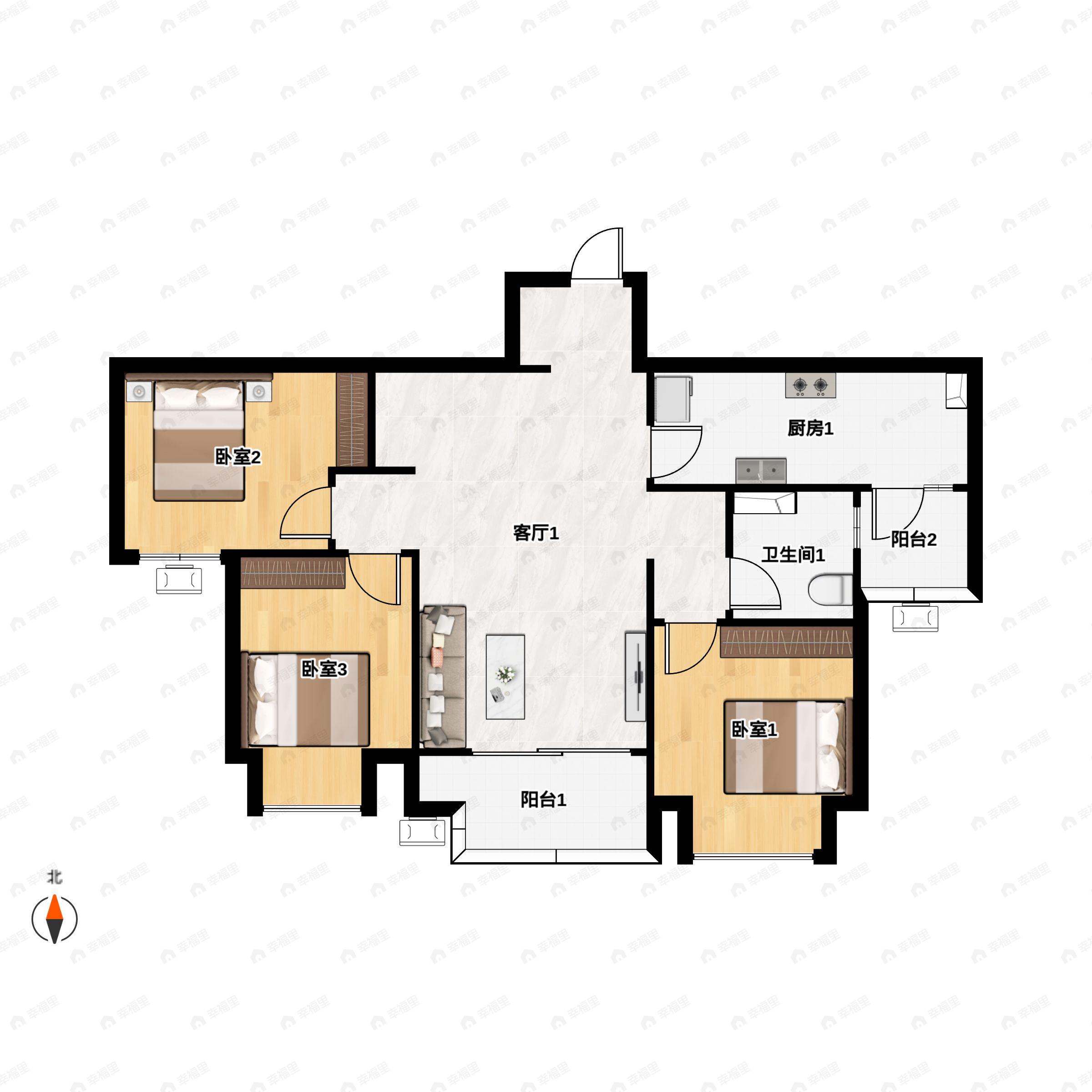 3室2厅1卫建面84平户型图