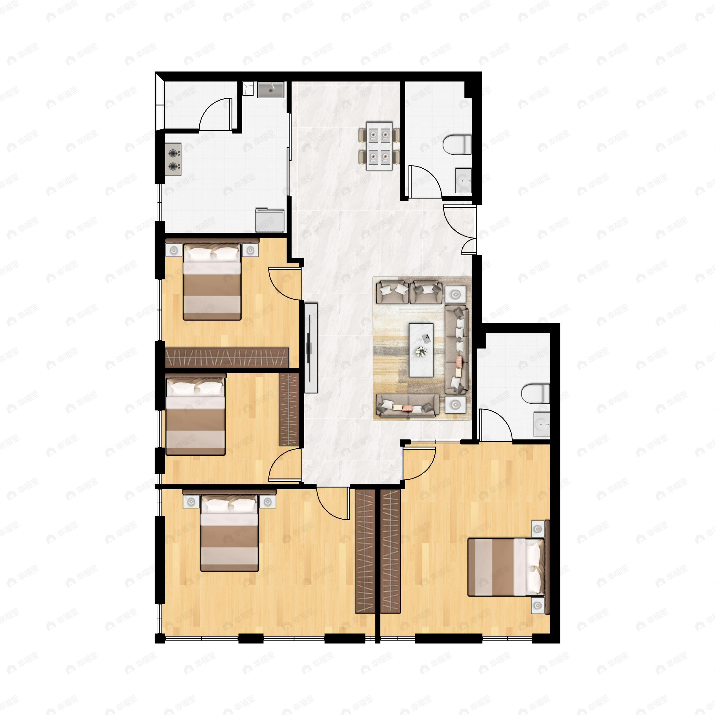 4室2厅2卫建面121平南|北户型图